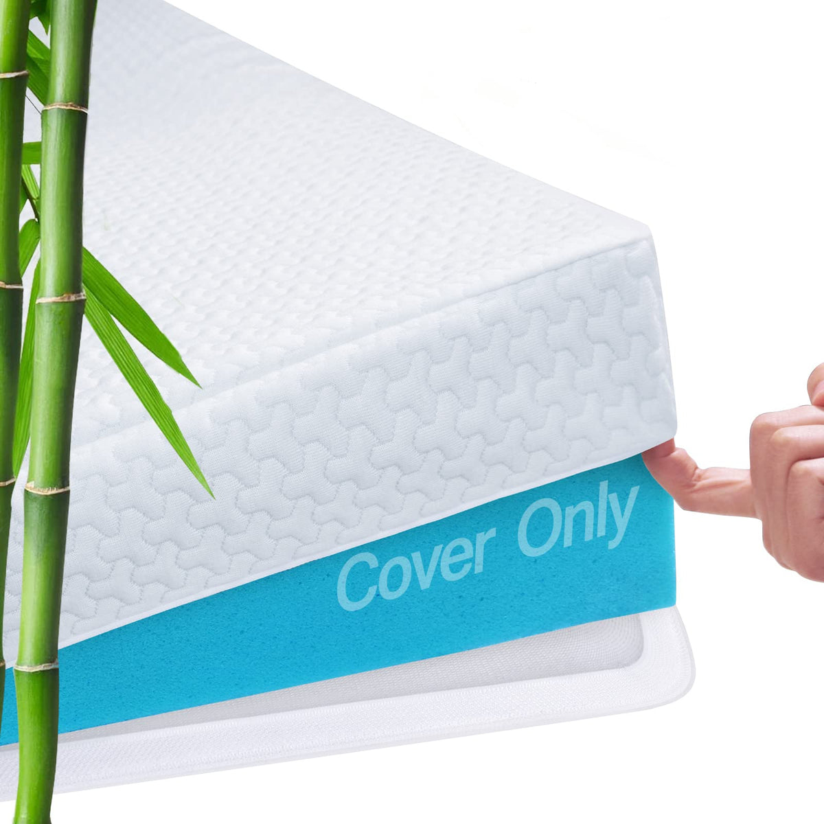 Mattress Topper Cover Queen Size (Only Cover) 3 Inch Mattress Protector Cooling Rayon Zippered Mattress Encasement with Adjustable Straps for Latex Mattress Topper Memory Foam Cover