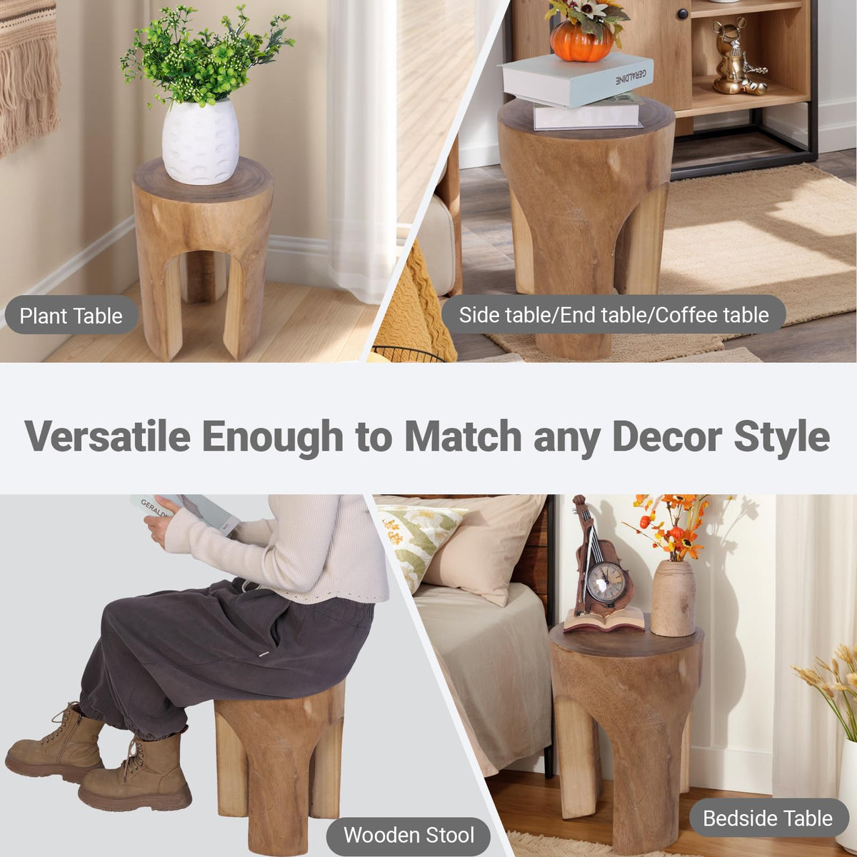 Athaliah Small Solid Wood Accent Table, Handcrafted Rustic Wooden Side Table for Sofa, Plant Stand or Decorative Use