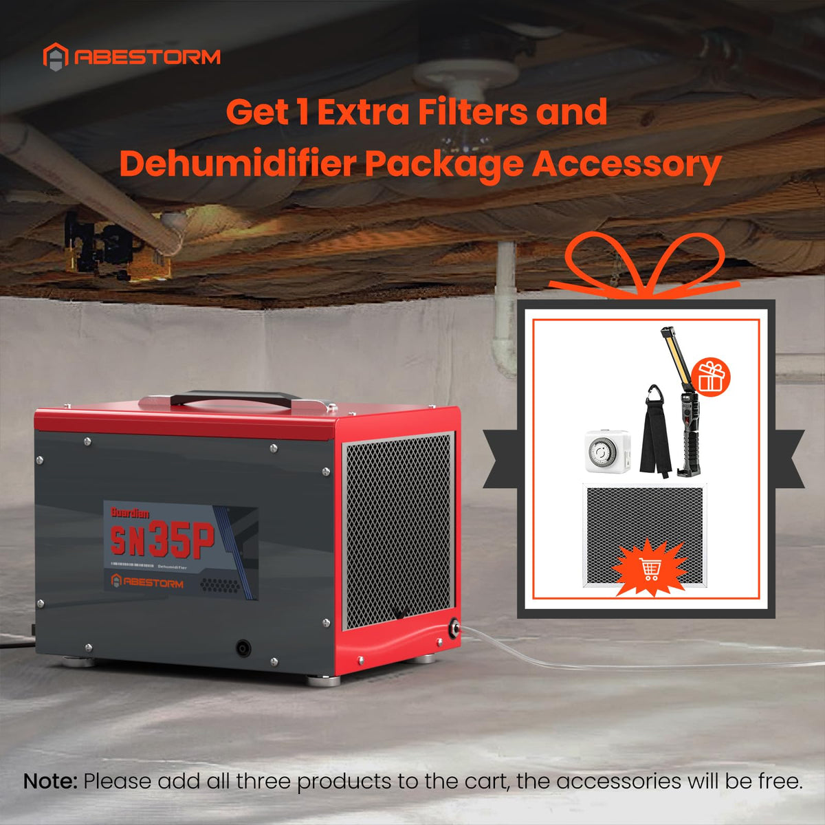 Abestorm Crawl Space Dehumidifiers with Pump and Hose, 70 PPD Compact Portable Commercial Dehumidifier Up to 1,000 sq. ft. Auto Defrost, Memory Starting Crawlspace dehumidifiers