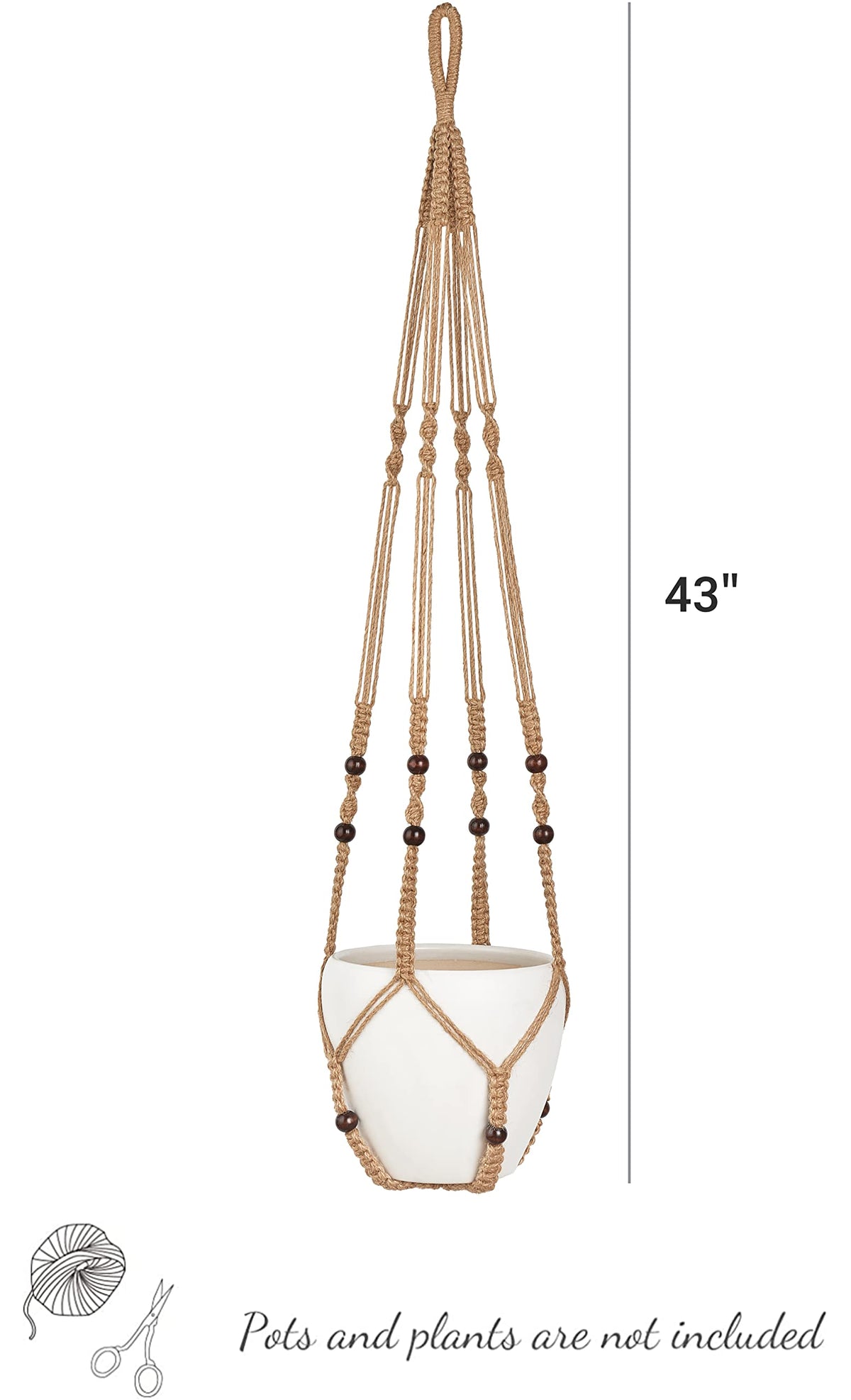 Mkono 43 Inch Macrame Plant Hanger Large for up to 12 Inch Pot Extra Long Hanging Plant Holder No Tassels Hanging Planter Basket with Wood Beads for Indoor Outdoor Home Decor, Brown, Set of 2