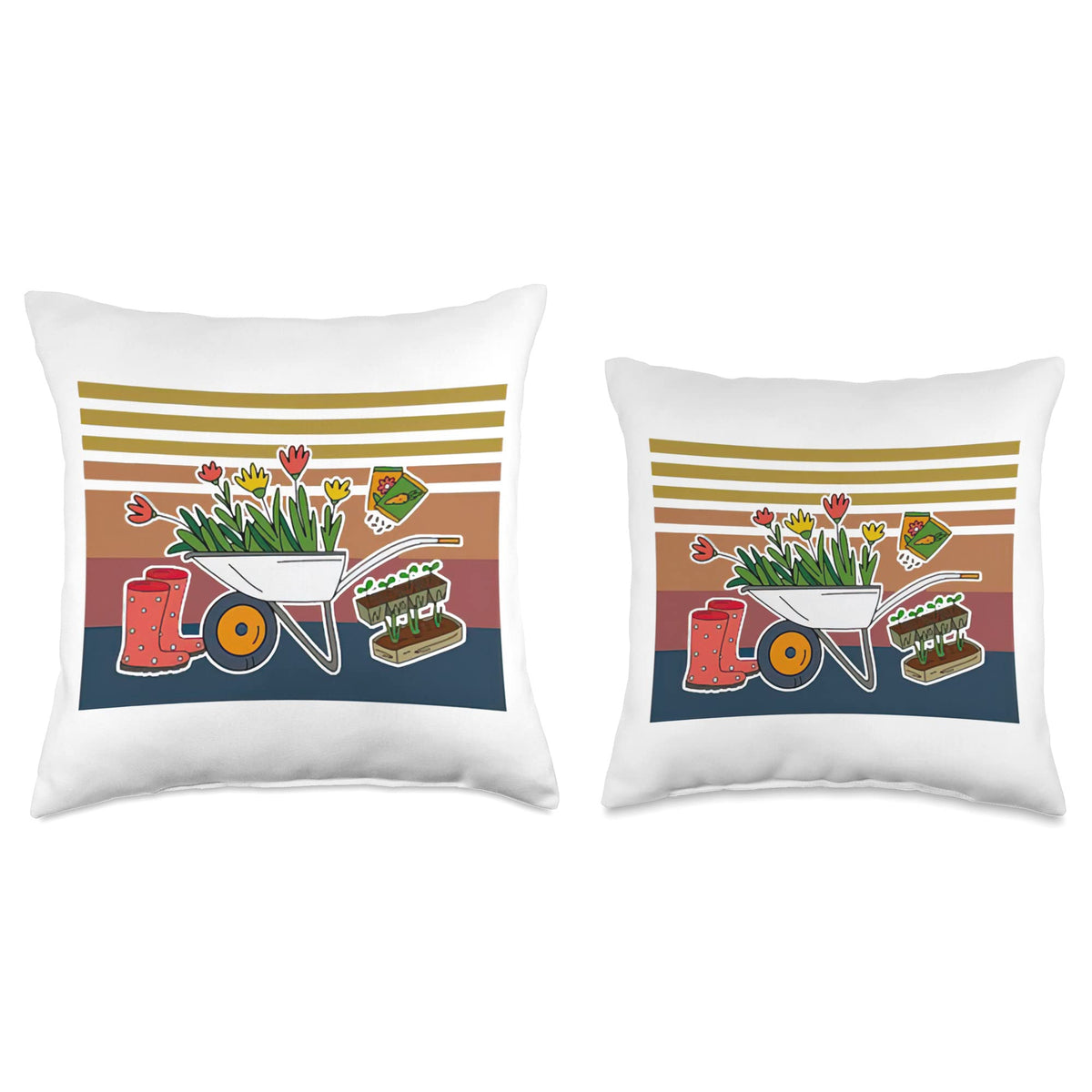 Funny Gardening Flowers Seeds Wheel Barrow Love Throw Pillow