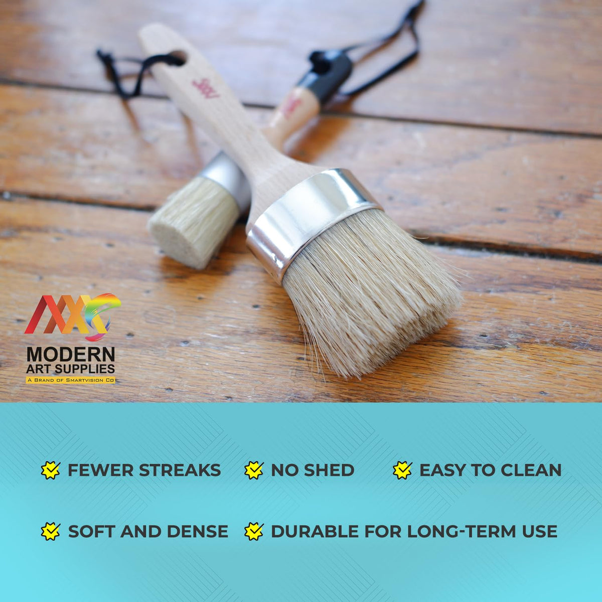 Chalk Paint Brushes for Furniture 5-Piece Set, Natural Bristle Round & Oval - 3 Small & 2 Large Wax Brushes (1-2.5"), for Painting, Stenciling, Waxing, Works with All Chalk Paints, Annie Sloan & Waxes
