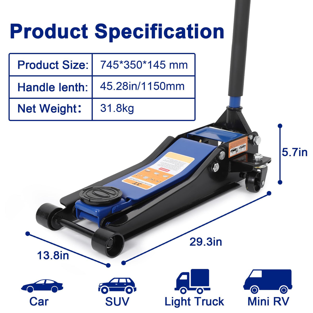 3 Ton Low Profile Hydraulic Jack for Car, 3"-19.5" Lift Range Floor Jack, Heavy Duty 6000 LBS Capacity with Safety Lock & Dual Pump for Car, SUV & Truck Maintenance