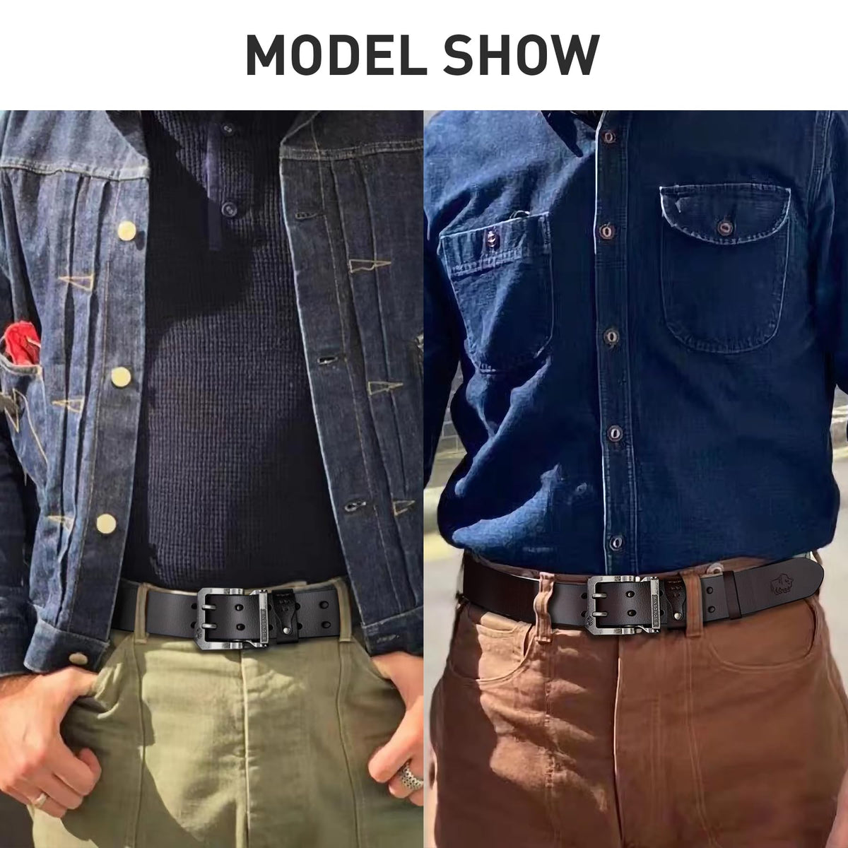BISON DENIM Men's Belts Leather Dress Genuine Leather Classic Heavy Duty Buckle Belt Casual for Jeans…