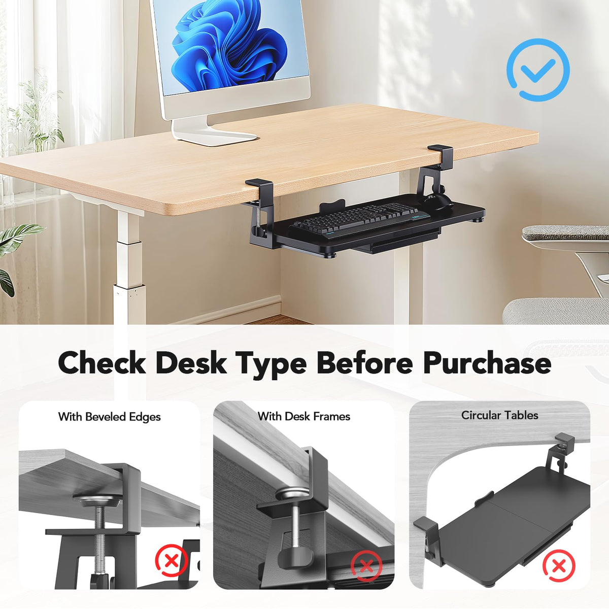 HUANUO Large Under Desk Keyboard Tray with Sturdy C-Clamp Mount, 26 (30.16" Including Clamps) x 12 inch Slide-Out Platform Computer Desk Heavy Duty Keyboard Tray with Storage Drawer for Typing, Black