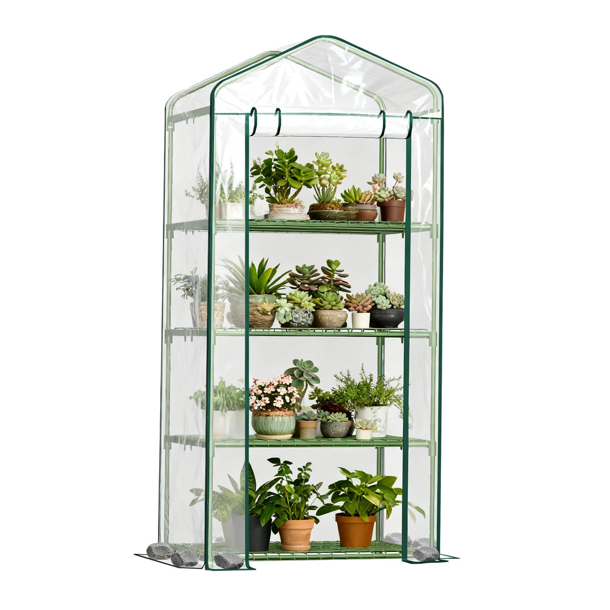 OnlyGarden Mini Greenhouse for Outdoor Indoor, 4 Tier Shelves Small Green House for Winter, Portable Greenhouses with PE-Coated Metal Frame Heavy Duty PVC Cover, Plant Rack Stand House 2.3x1.6x5.2ft