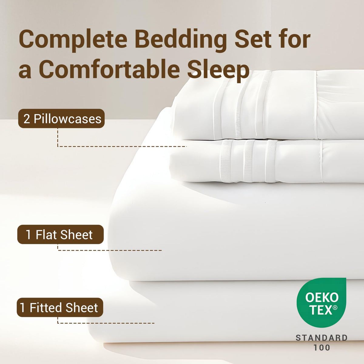 SheRest Full Size Bed Sheet Set 4 Piece - 16 Inch Extra Deep Pocket, Double Brushed Microfiber, Soft & Dry Touch, Stay in Place, Wrinkle Free, Stain & Fade Resistant Bedding - White
