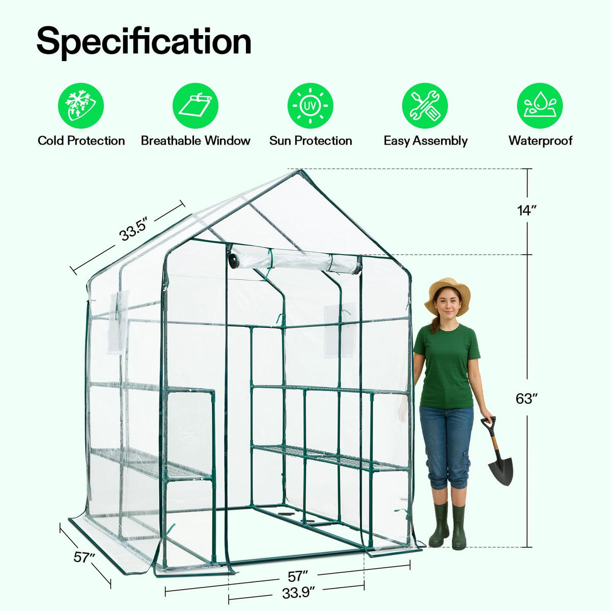 VIVOSUN 57x57x77-Inch Transparent Mini Walk-in Green House with Window and Anchor, Plant Garden Hot House 2 Tiers 8 Shelves, 4.7 x 4.7 x 6.4 FT