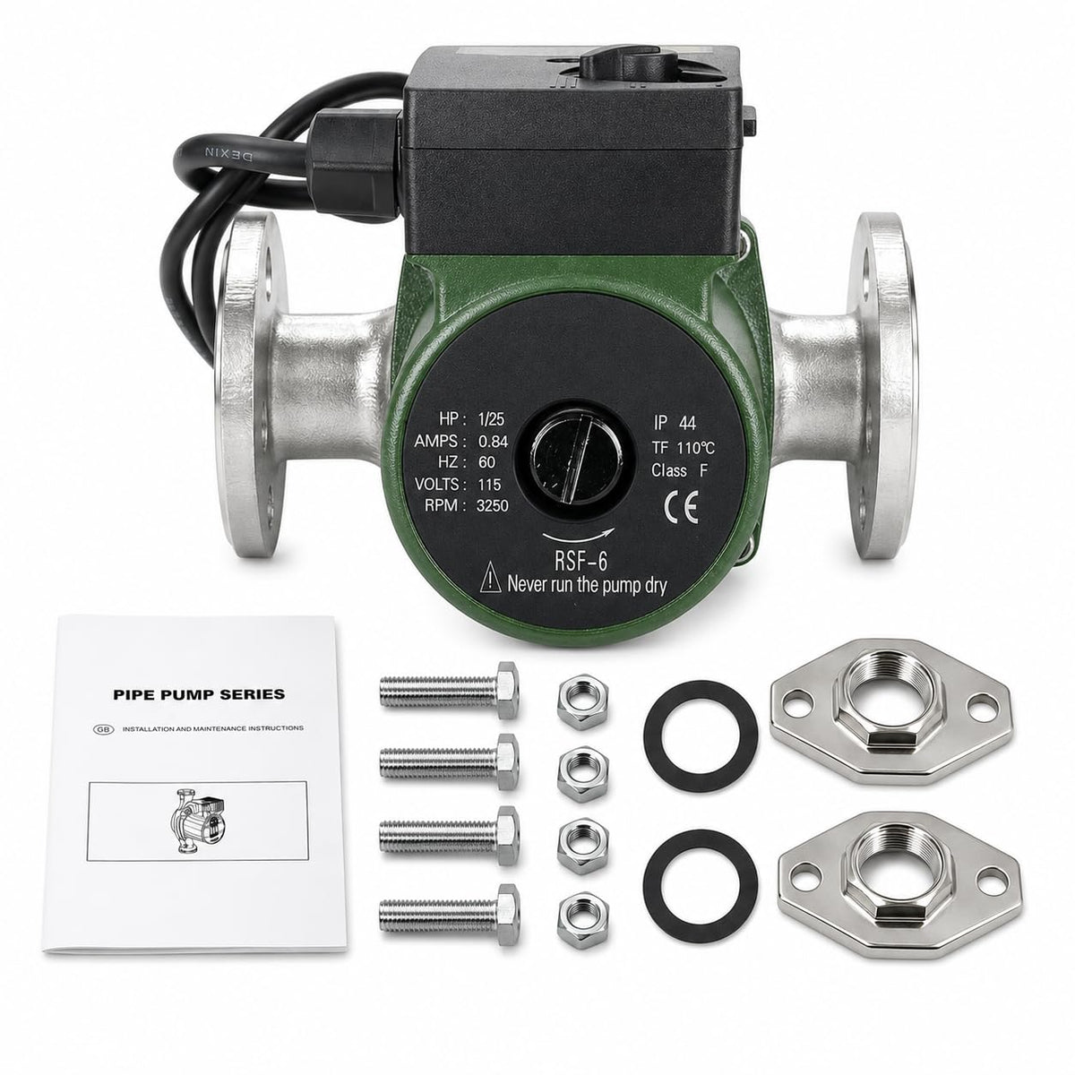 008-SF6 Hot Water Recirculation Pump 1/25 HP 115V 14 GPM 125 PSI 3250 RPM Flanged Stainless Steel Circulator Pump Compatible with Taco for Boiler Radiant Heating & Closed Loop System Replace 008SF6
