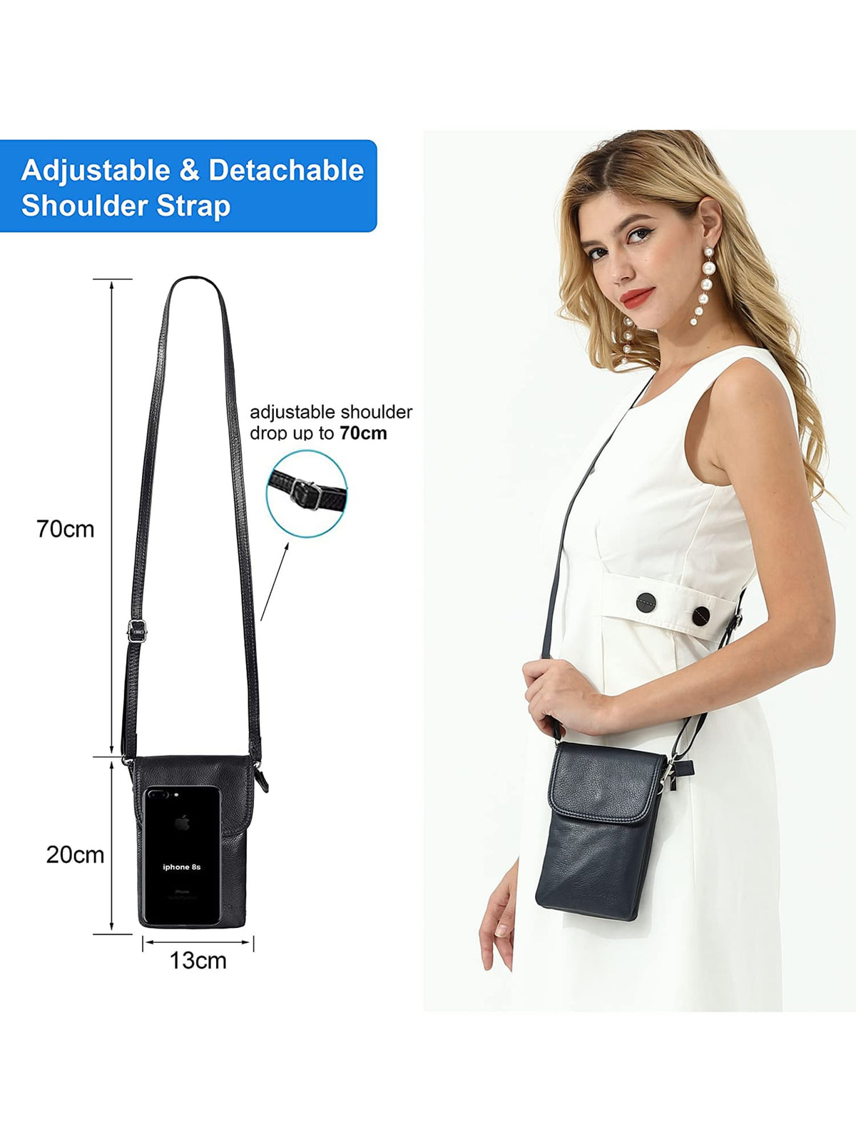 befen Black Genuine Leather Small Crossbody Bags for Women, Cell Phone Purse for Women for Travel