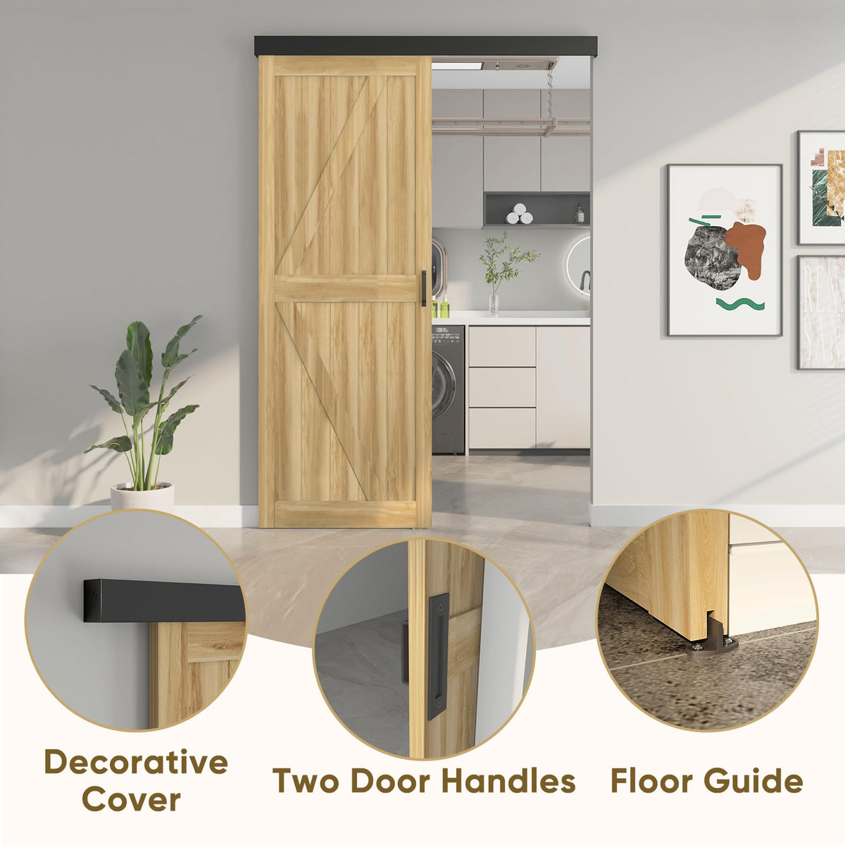 Barnsmith 5FT Barn Door Hardware Track Kit with Handles, Low Clearance Sliding Door Hardware, Aluminium Alloy Box Rail, Black (Door Panel No Indued)