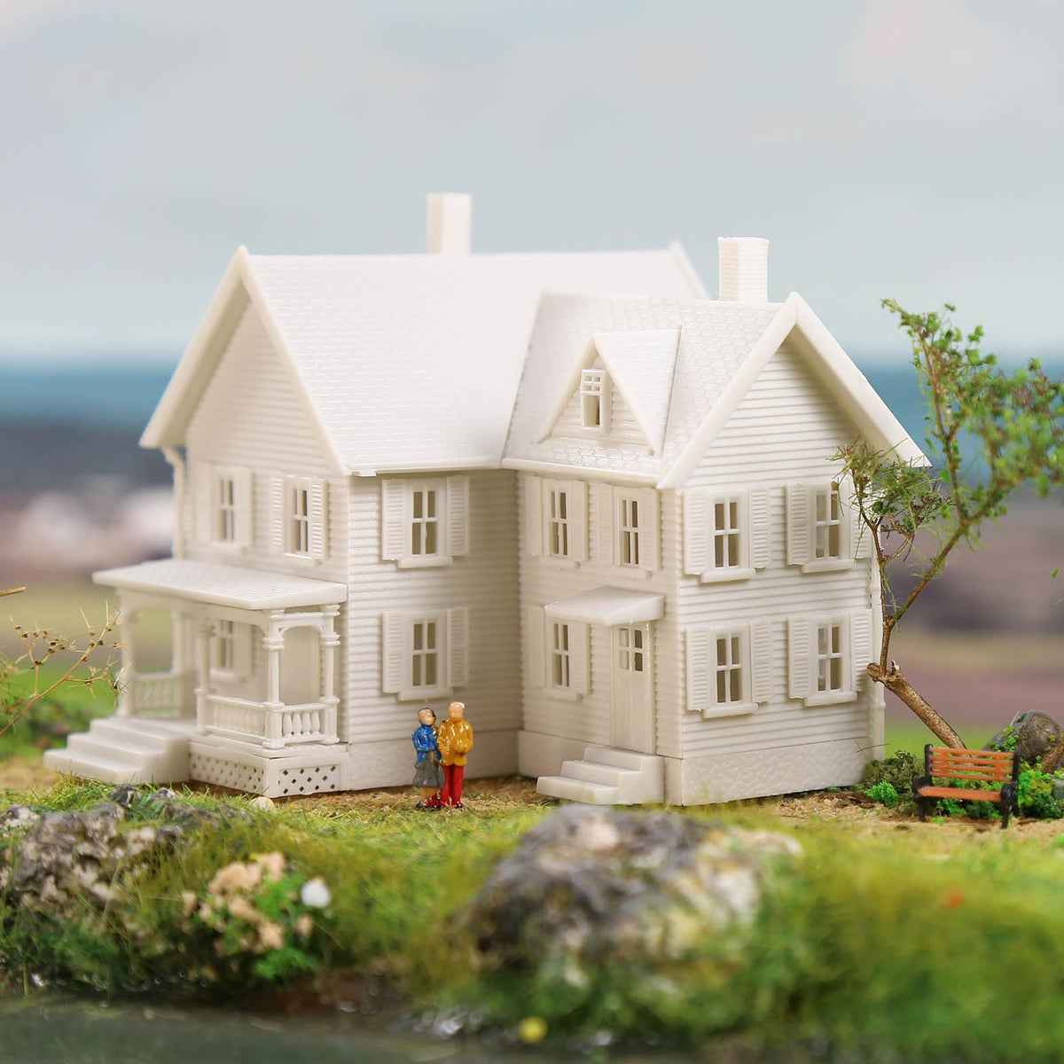 2PCS N Scale Model Blank Buidlings Kit Unassembled House for Model Train Layout Diorama JZN5885JJ (Two-story-2PCS)
