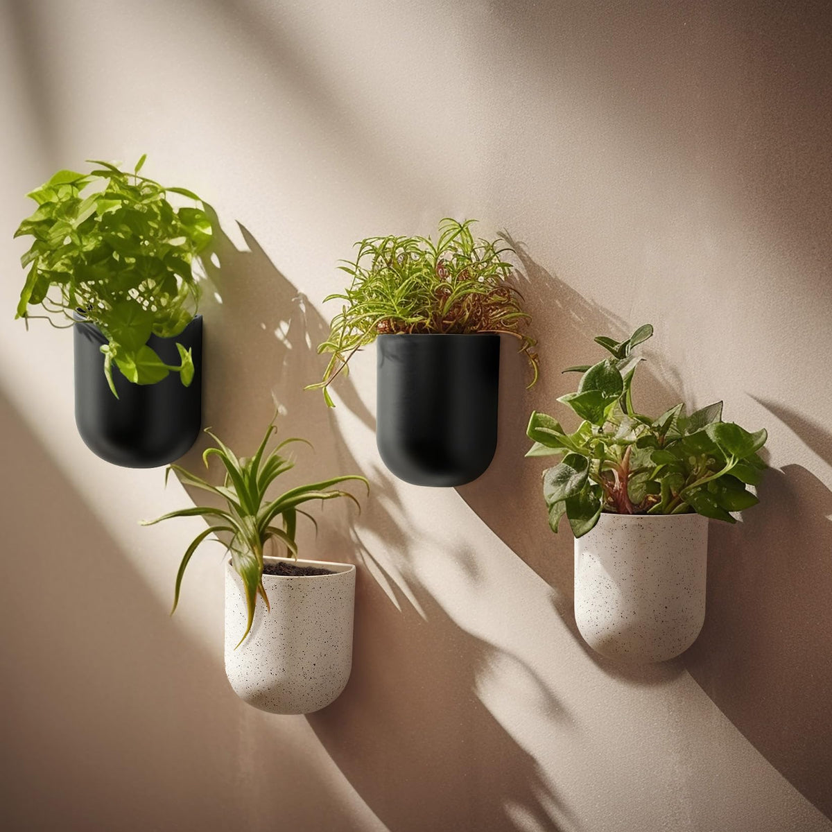 LA JOLIE MUSE Wall Hanging Planters for Indoor Plants，Hanging Flower Pots for Air Plants Succulent, Set of 2, 5.7L*4.1W*7H, Black