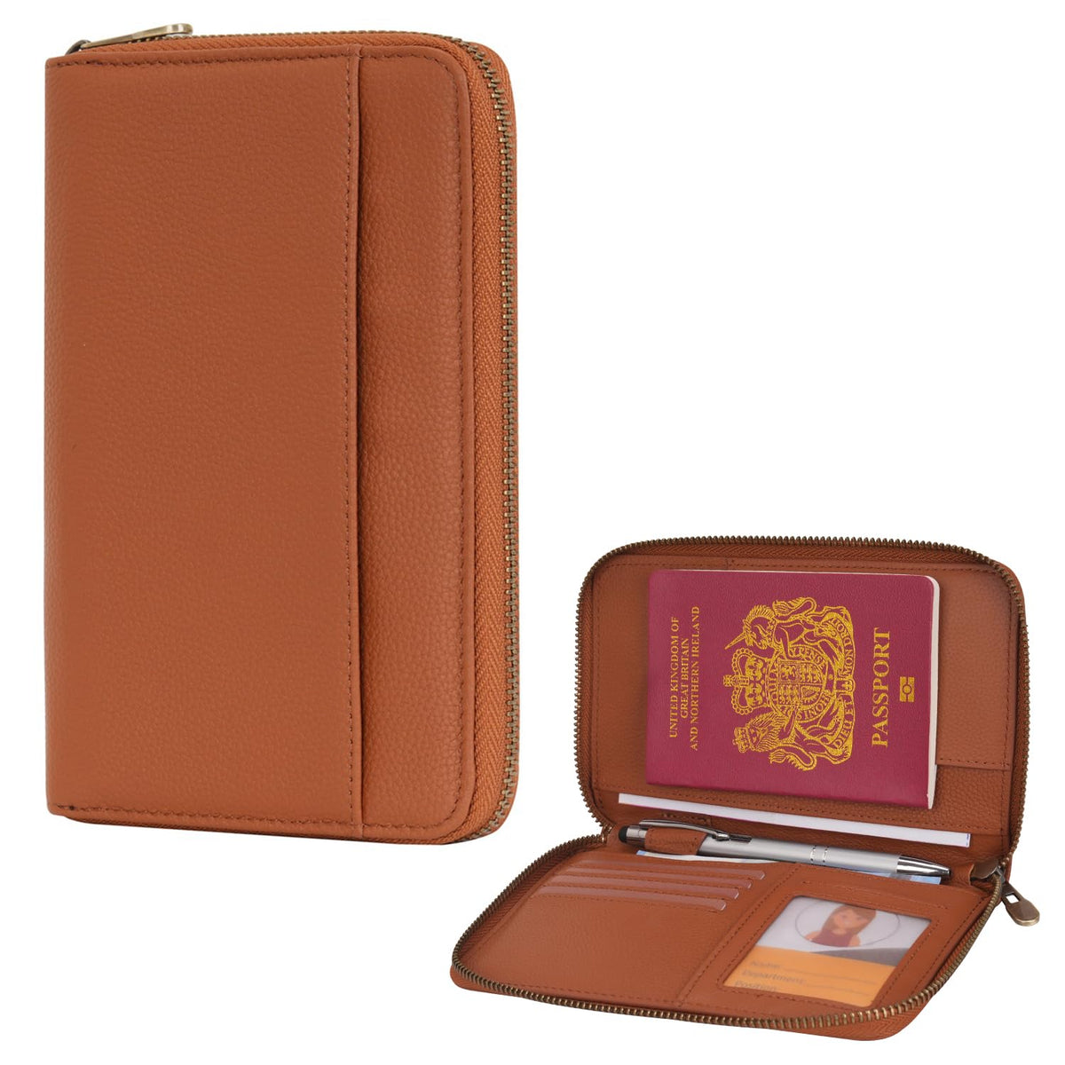WASON Leather Zipper Travel Passport Wallet Holder RFID Blocking Cover, Passport case Pocket Slot for Card, Cash, ID, Boarding Pass and Ticket for Men, Women and Family Trips (Brown)