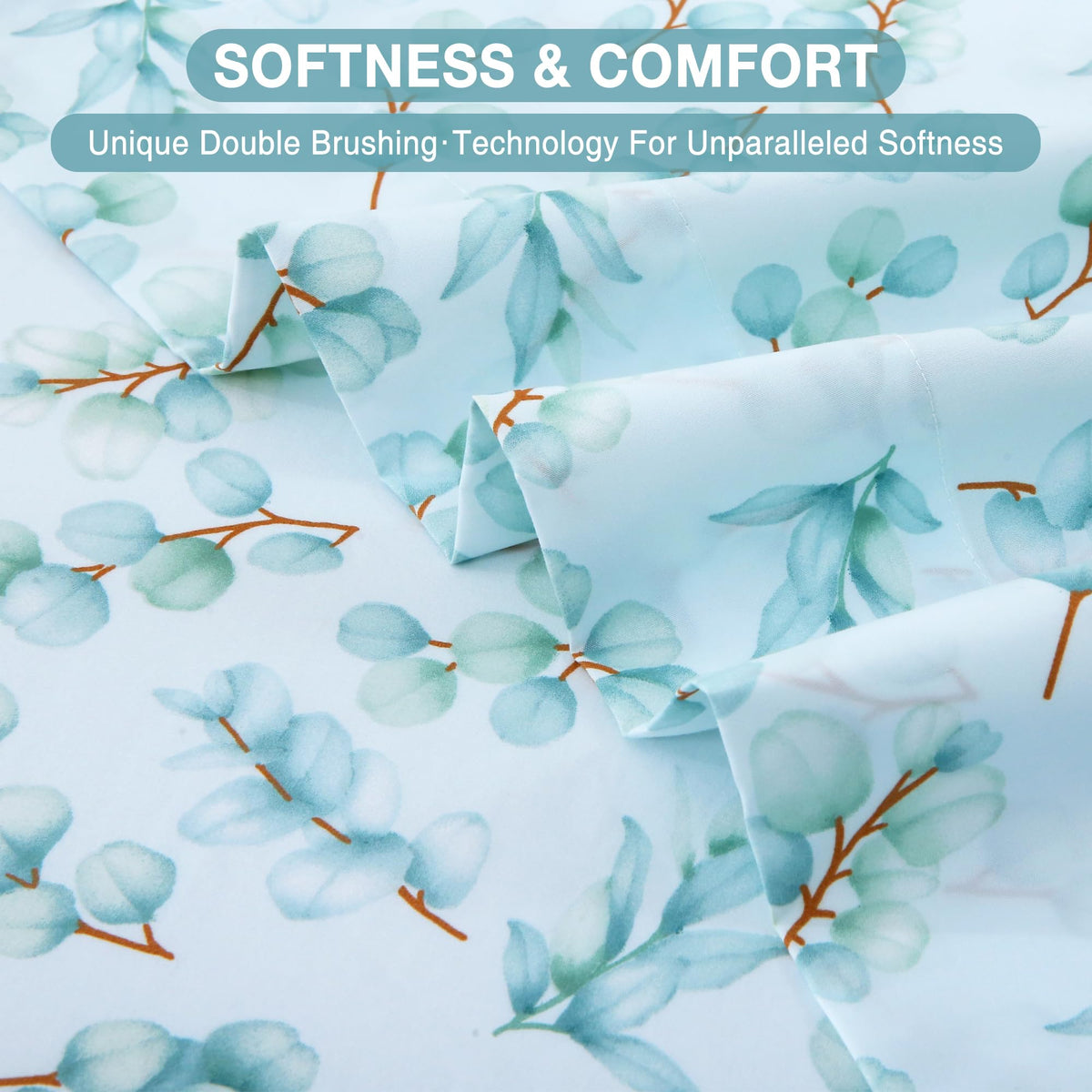 Viviland Full Bed Sheet Set - 4 Piece Double Brushed Microfiber Bedding - Deep Pocket Up to 15", Ultra Soft, Breathable & Wrinkle Resistant Skin-Friendly Cooling Sheets for Adult - Eucalyptus Dew(F)