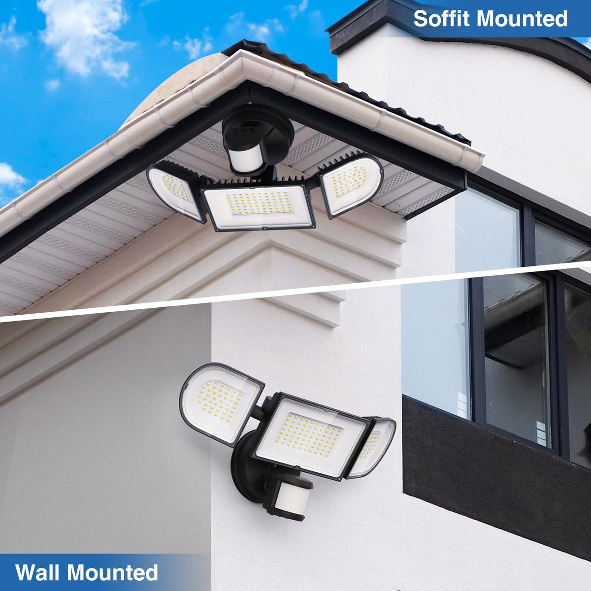 150W Motion Sensor Lights Outdoor for Outside, 15000LM LED Flood Lights Outdoor wired Dusk to Dawn, Exterior Security Floodlight Fixture Waterproof IP65, Outdoor Lighting for House, Garage 2 Pack
