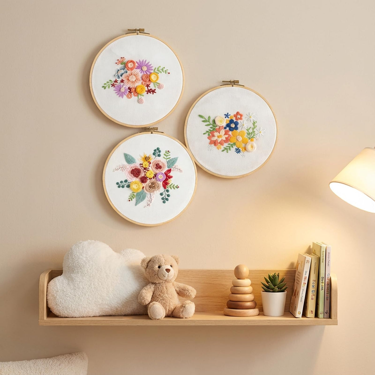 Gmakto Embroidery Kits for Beginners,3 Sets Beginner Embroidery Kit for Adults,Including 3Pcs Embroidery Cloths with Floral Pattern, 1 Pcs Plastic Embroidery Hoops, 3Pcs User Manual(Flower)