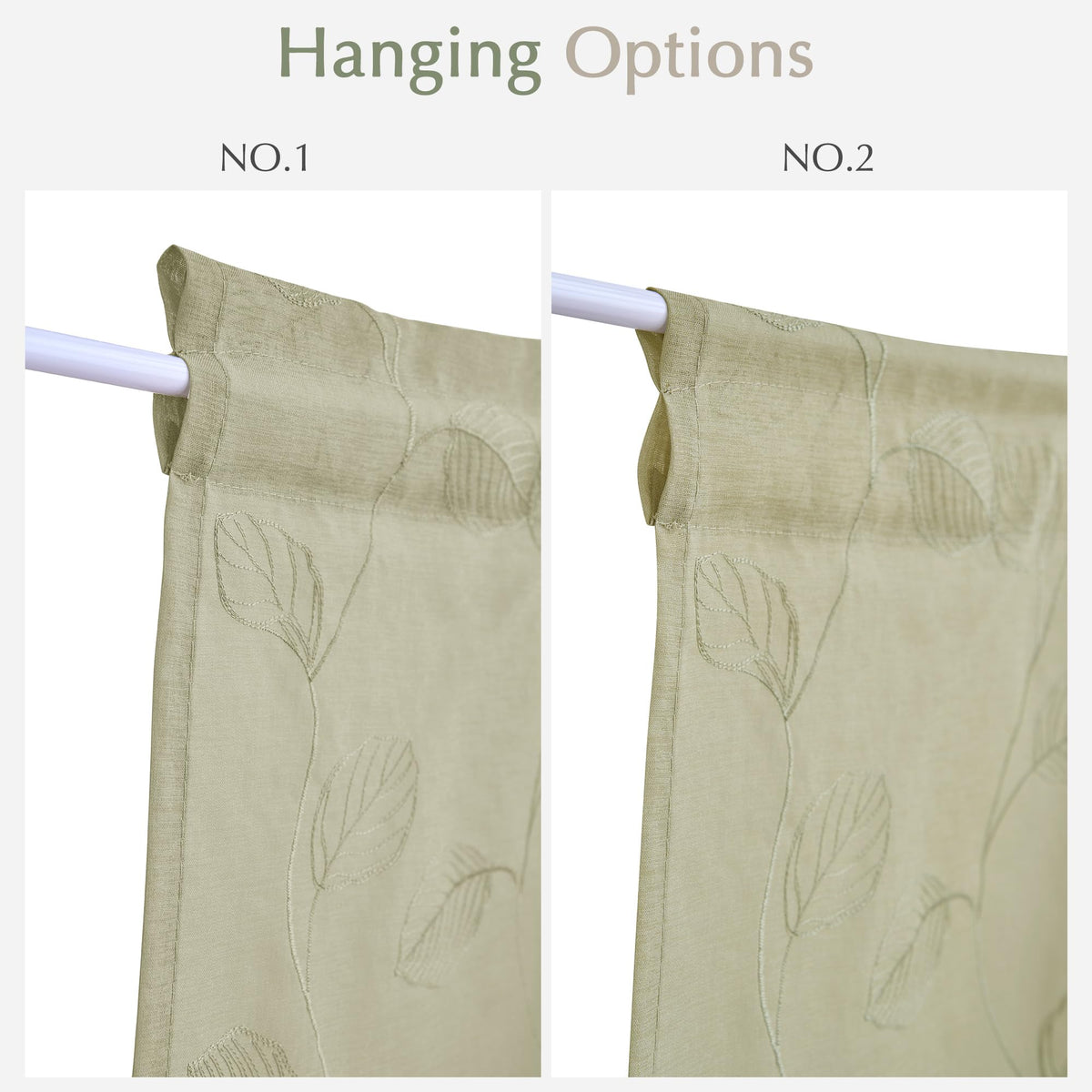 jinchan French Door Curtain Privacy Rustic Leaf Embroidered Semi Sheer Voile Front Curtain for Window Doorway Closet, Door Panel with Tieback Rod Pocket 1 Panel 55W x 40L Inch Sage Green