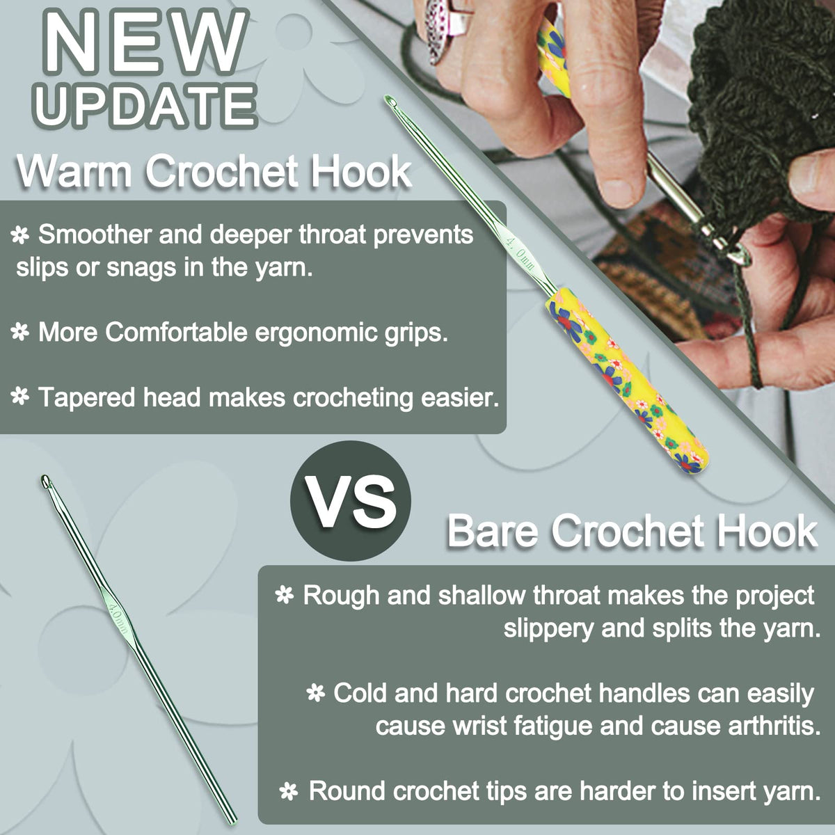 Coopay Warm Crochet Hooks Plus for Crochet Gifts, 12PCS 2mm-8mm(B-L) Crochet Kit Crochet Hook Set Ergonomic Grip Crochet Needles for Crocheting Art Yarn Craft,Precious Knitting & Crochet Supplies