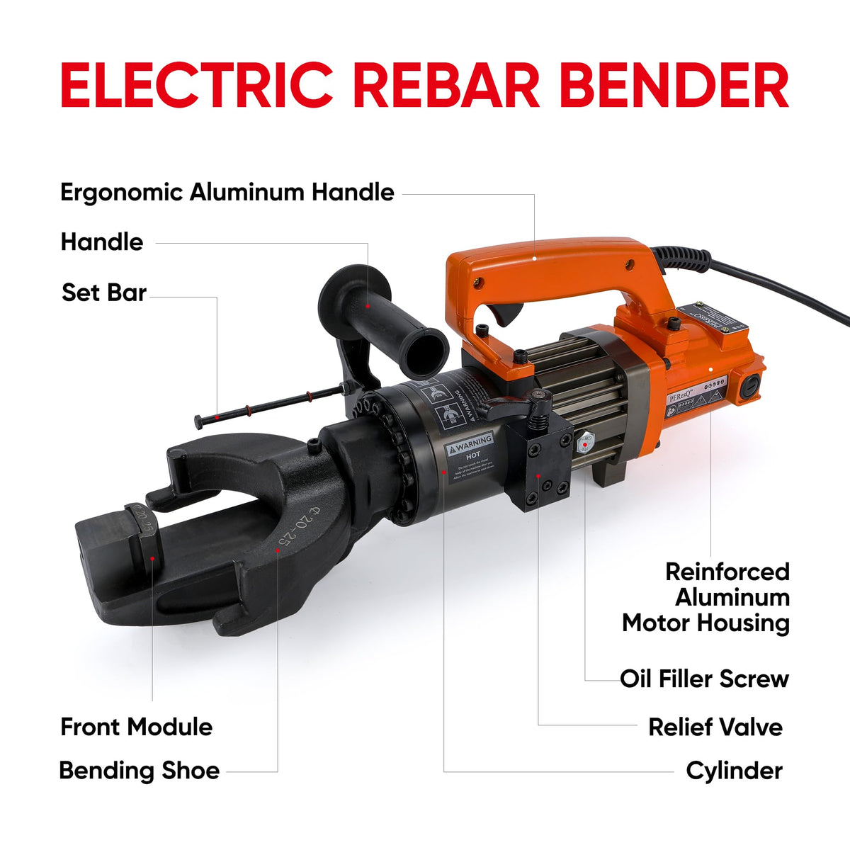 Electric Hydraulic Rebar Bender, 1500W 120V Portable Rebar Bender, Bending up to 1″ (#8, 25mm) Rebar, Lightweight 30 lb Aluminum Body, NRB-25 (NRB-25 Orange)