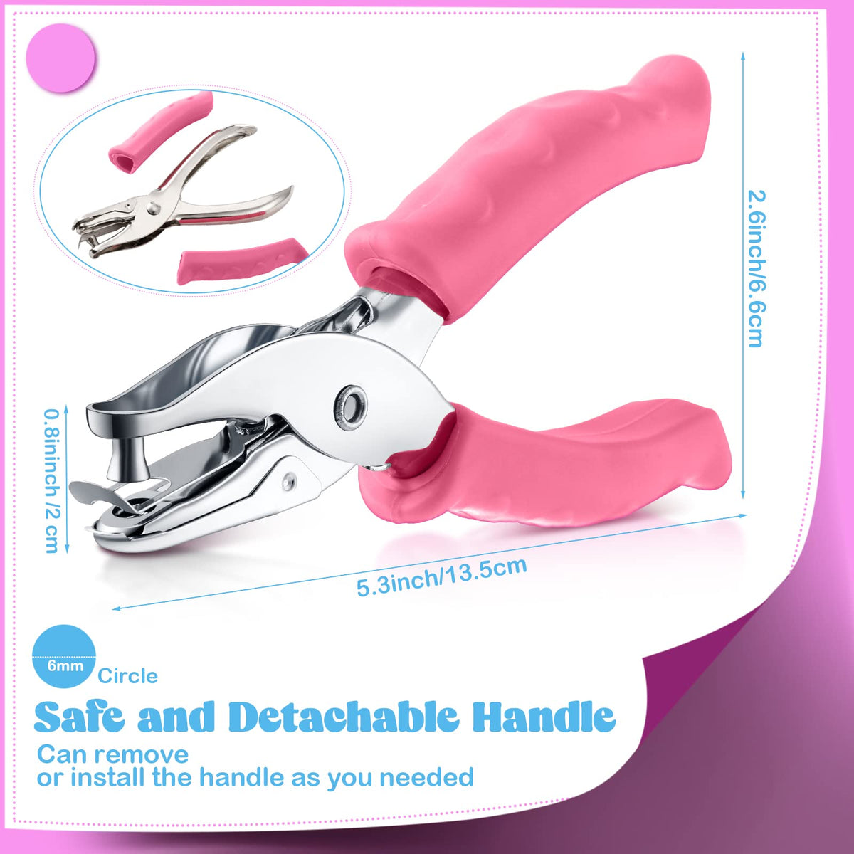 Chumia 12 Pieces Single Hole Punch Handheld 1/4 Inch Hole Paper Punch with Grip Handles Circle Single Shape Puncher for Craft Paper Greeting Cards Scrapbook Notebook(Multicolor)