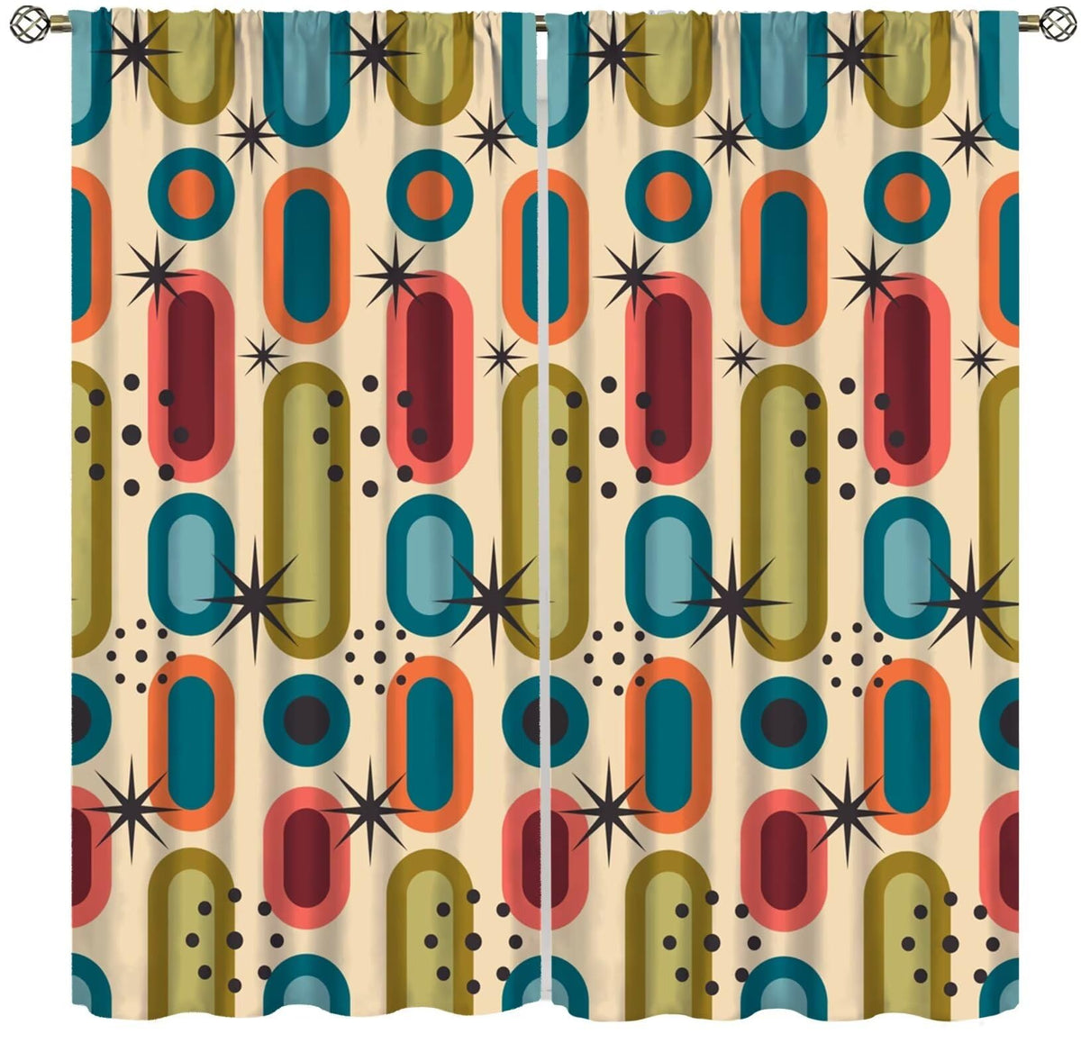 Focusbrite Mid Century Window Curtains,Retro Square Design Modern Style Blackout Window Curtains for Bedroom Living Room Home Set 2 Panels,42x45 Inches