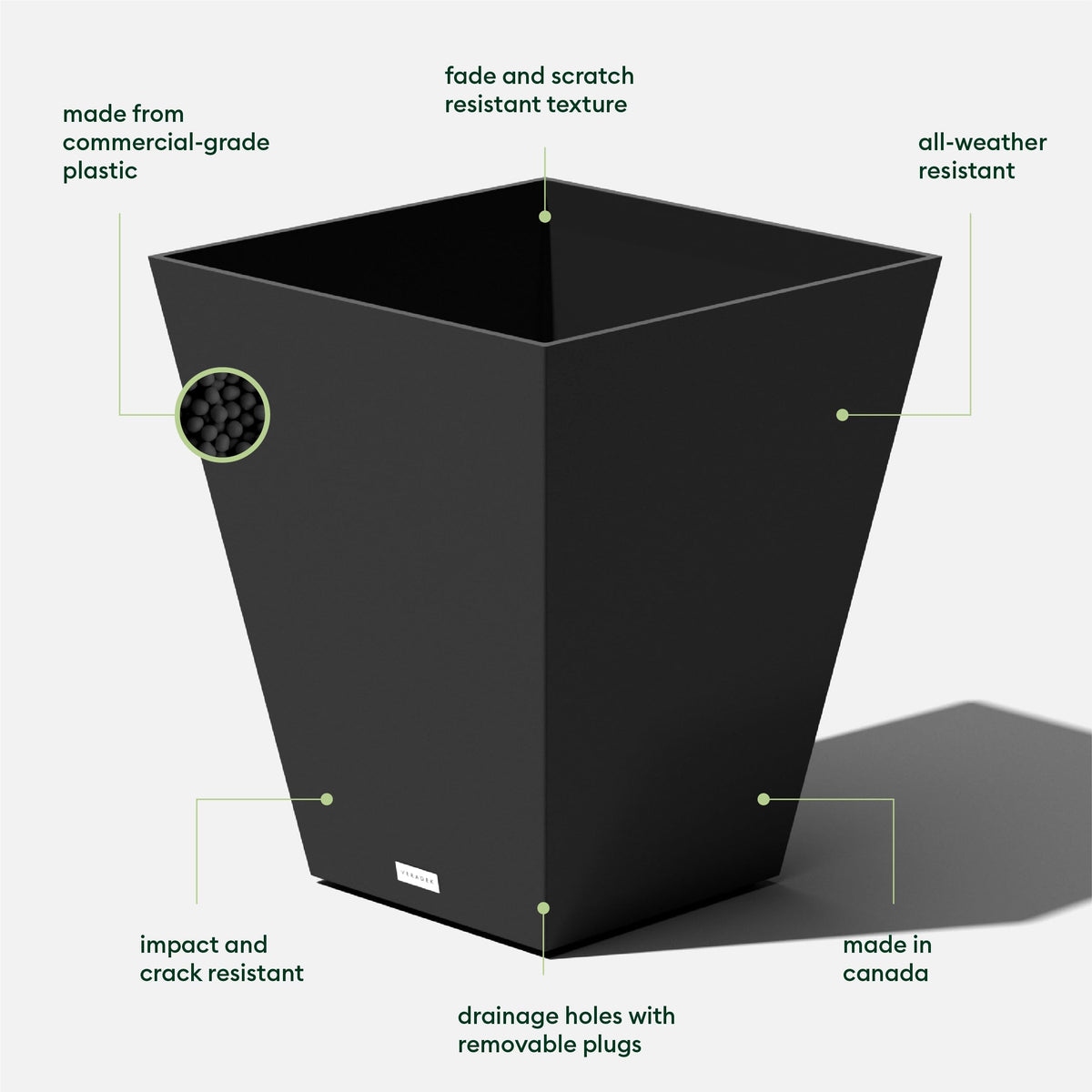 Veradek Nobleton Indoor/Outdoor Wide Square Planter (Black, 22" - 2 Pack with 2 Saucer Trays)