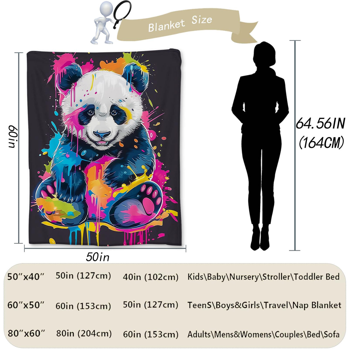 Ti Caldi Cute Panda Blanket | Soft Warm Fuzzy Lightweight Animal Watercolor Art Flannel Throw Blanket Perfect for Couch, Bed, Travel & Outdoor Use, Cozy Blankets for Adults Kids 60×50 in