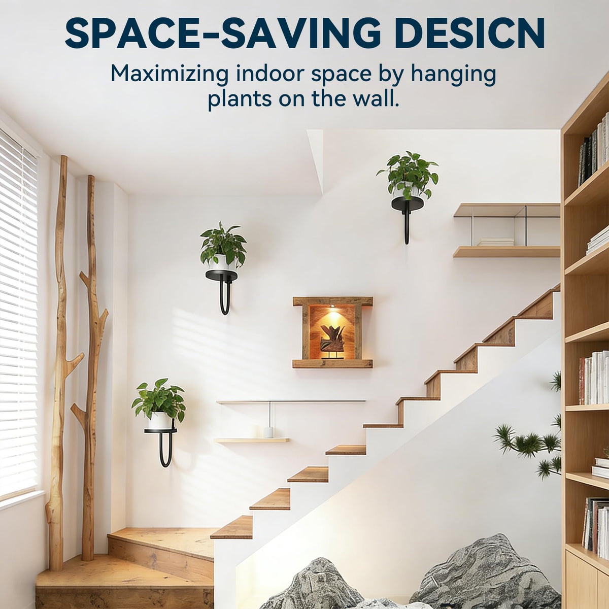 XNGZY Wall Planters for Indoor Plants, 3 Pack Wall Mounted Plant Holder, Metal Plant Floating Decor Shelves, Space Saving, for Bedroom, Living Room, Kitchen, Office, Bathroom Decor