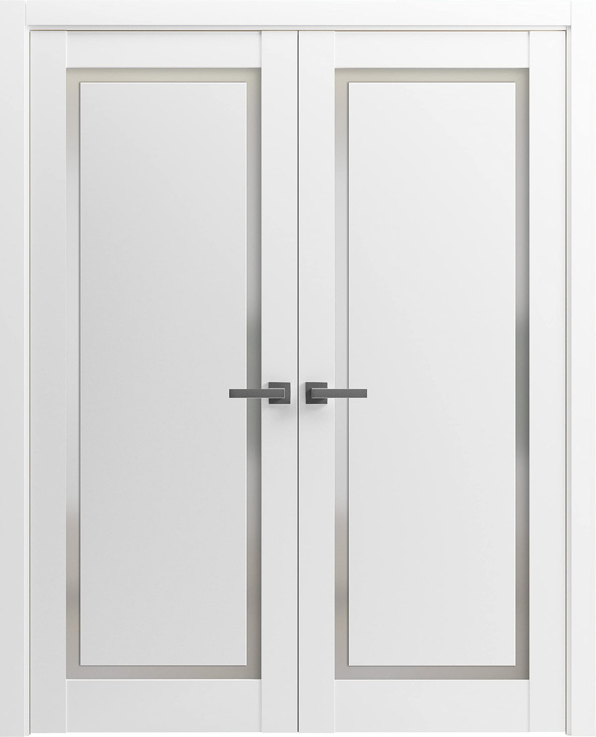 SARTODOORS Planum 0888 | Double Swing Interior French Doors with Glass with Frosted Glass, Solid Wood, Hardware Included, 60x84, White, Modern
