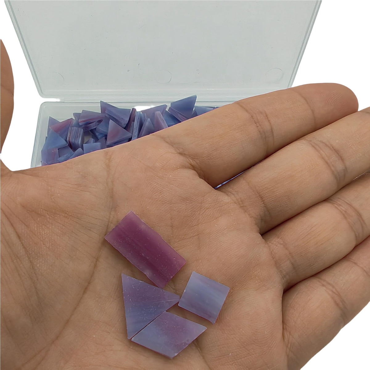 4 Shapes Mixed Glass Mosaic Tiles,Square+Diamond+Triangle+Rectangle 220 PCS Stained Glass Mosaic Pieces for Handmade Art Crafts and Home Decoration (Violet)