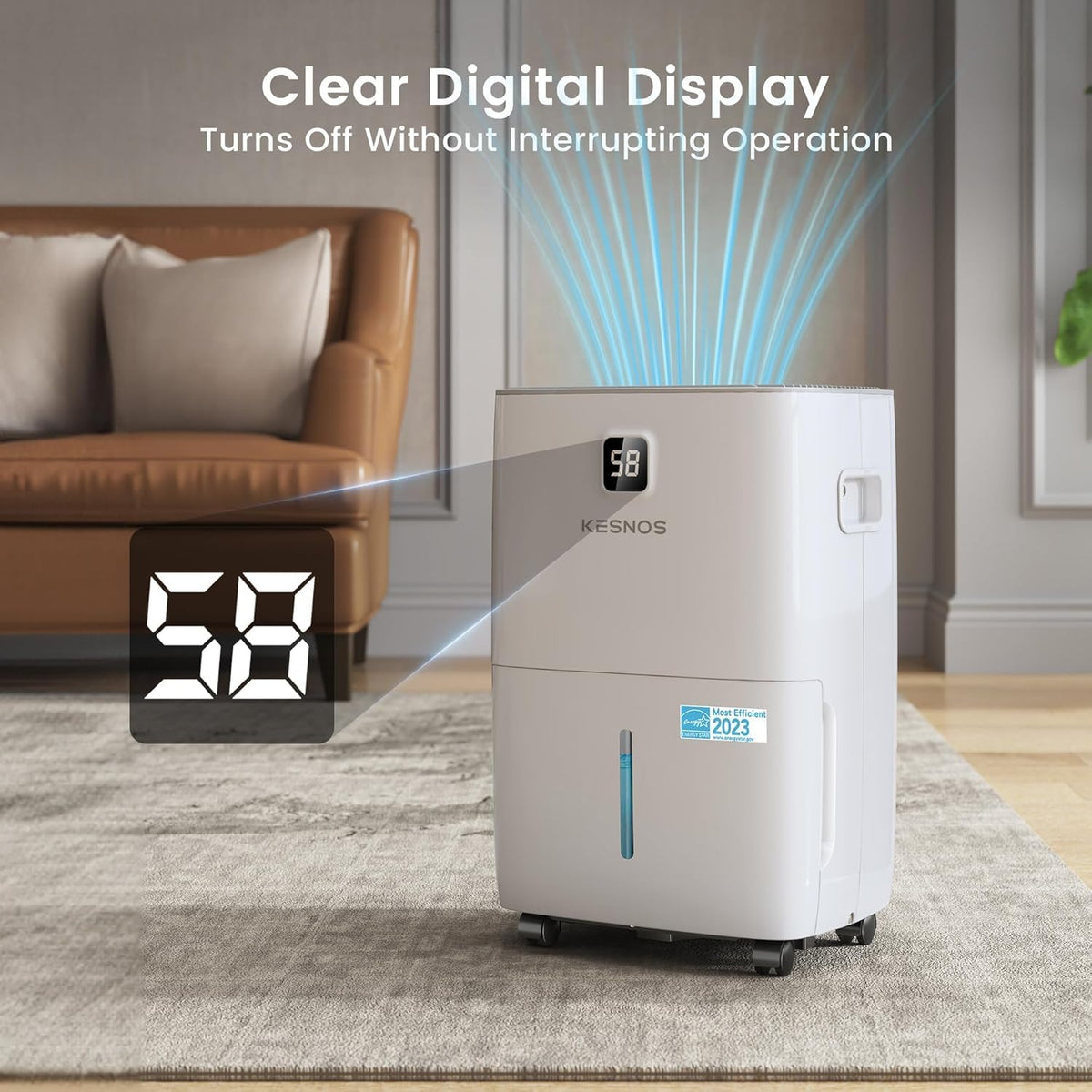 Kesnos 80 Pints Energy Star Dehumidifier for Home, Basement with Drain Hose, Front LED Display and 1.06 Gal Water Tank, Ideal for Large Room up to 5,500 Sq. Ft., Featuring Auto Defrost, Timer Function
