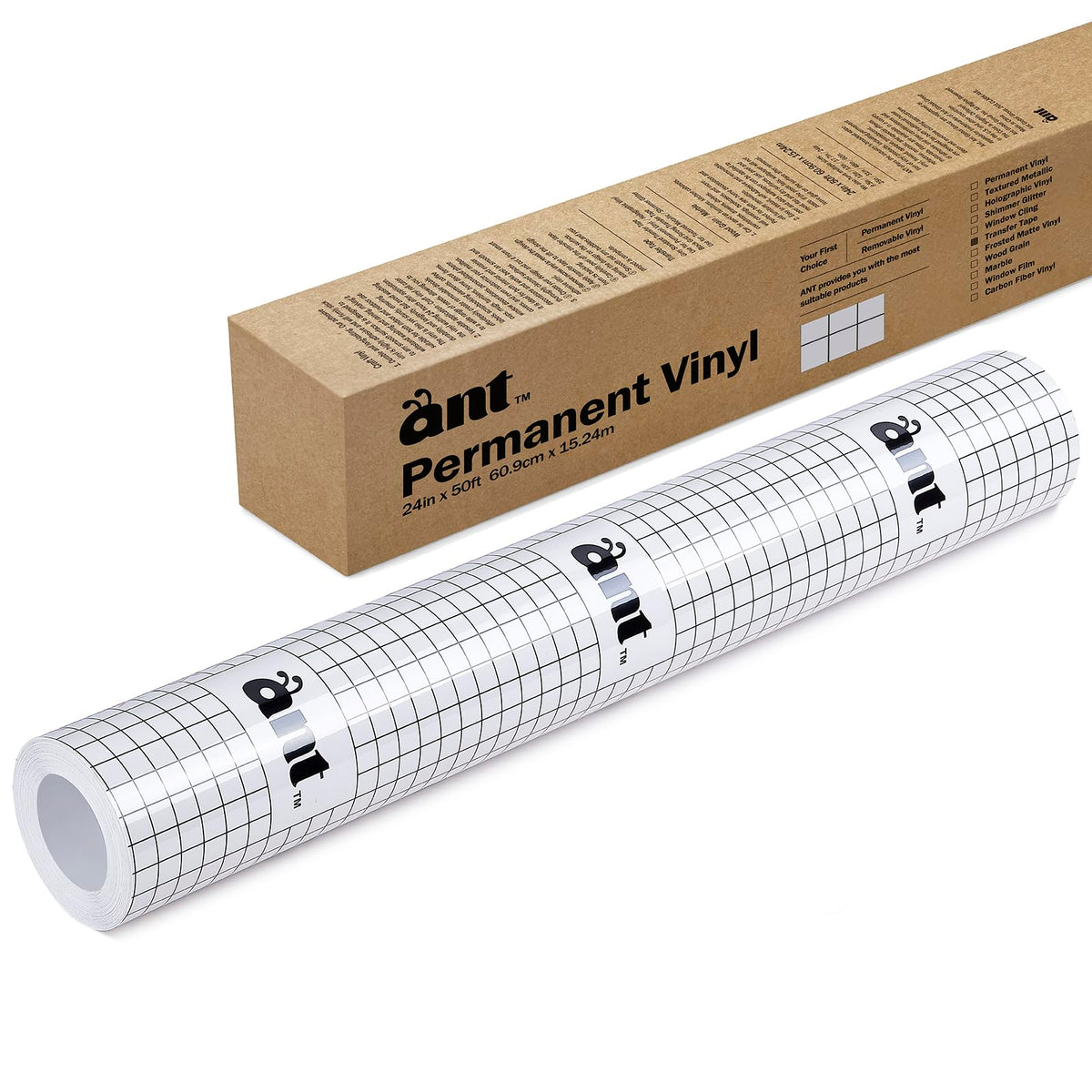 ANT Strong Grip 24" x 50' Clear Vinyl Transfer Paper Tape Roll with Half Inch Alignment Grid for Cricut Adhesive Vinyl for Decals, Signs, Stickers
