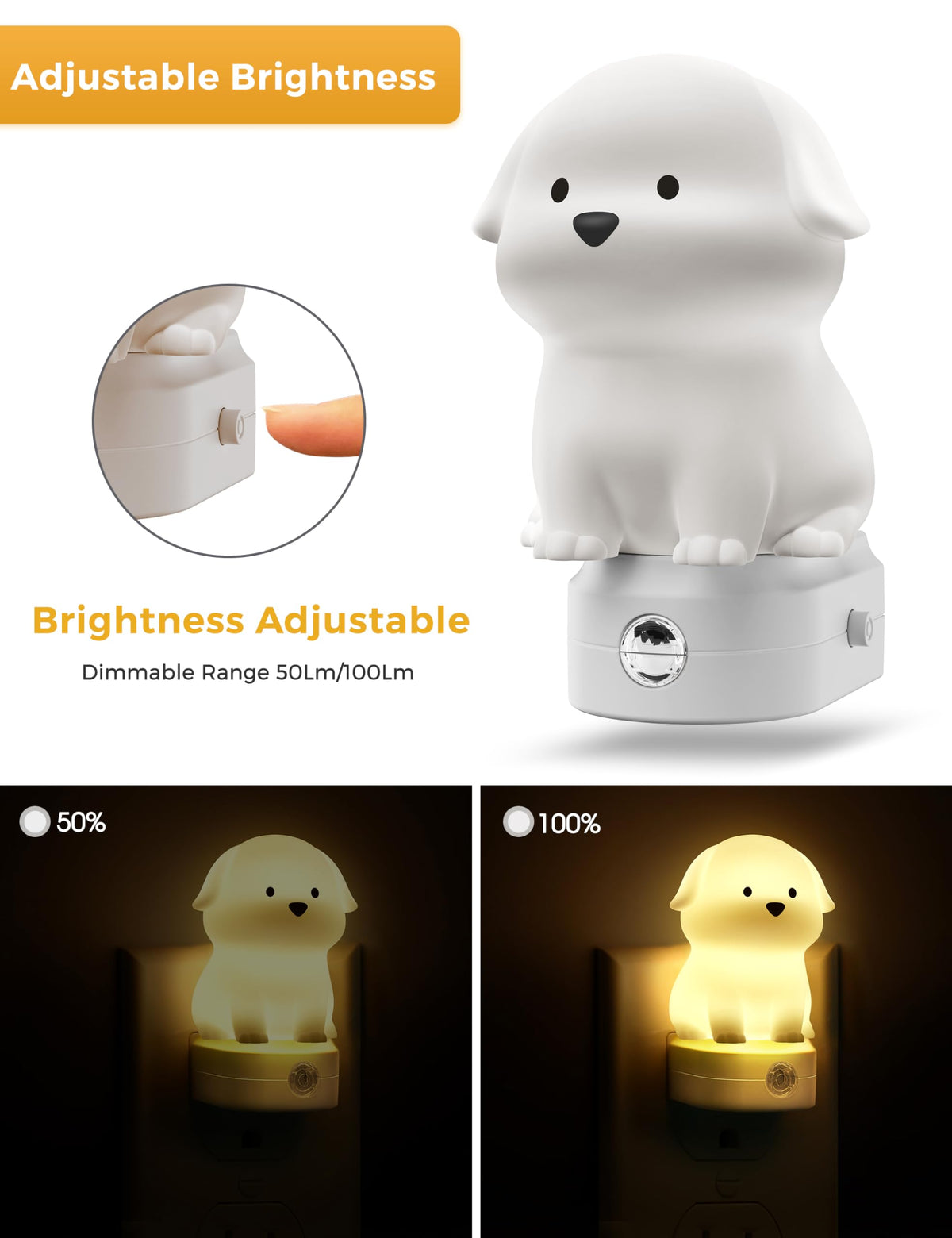 L LOHAS LED Plug in Night Light for Kids 2 Pack, 3D Cute Puppy Night Lights with Dusk to Dawn Sensor, RGB+Soft White 3000K Dog Night Light, Christmas Birthday Gift Nightlight for Kids, Room Decor