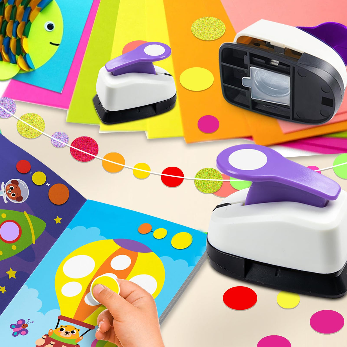 Craft Circle Hole Punch, 3pcs Different Size of Scrapbooking Punches Crafting Designs for Office Supplies, Card Making, DIY Albums Photos, Circle Cutter for Scrapbook Crafts Purple
