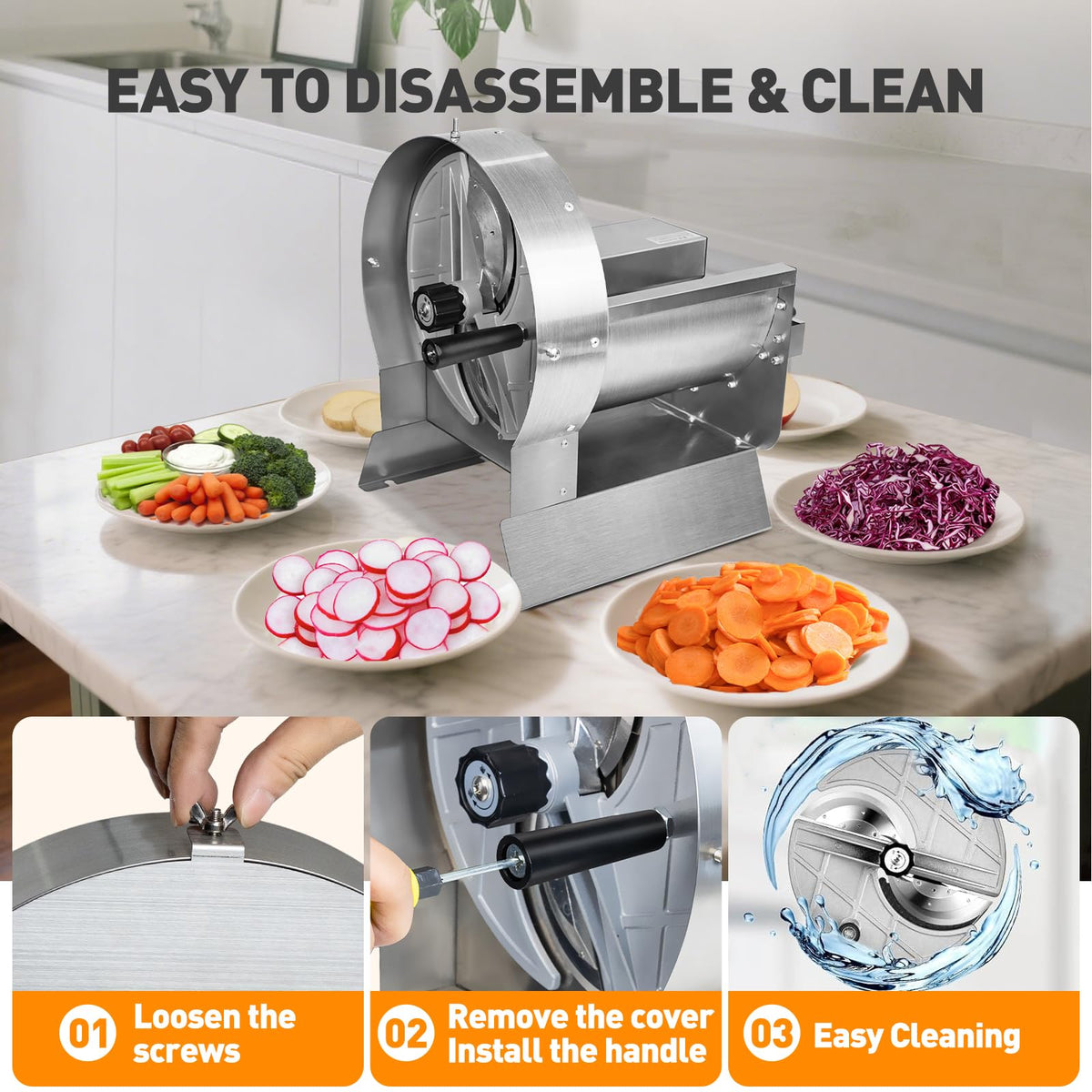 Upgraded Commercial Vegetable Slicer with Hands-Free Operation, Carry Handle & Cleaning Brush, 2-in-1 Electric & Manual Stainless Steel Fruit Cutter, Adjustable 0–13mm for Cabbage, Potatoes, Tomatoes