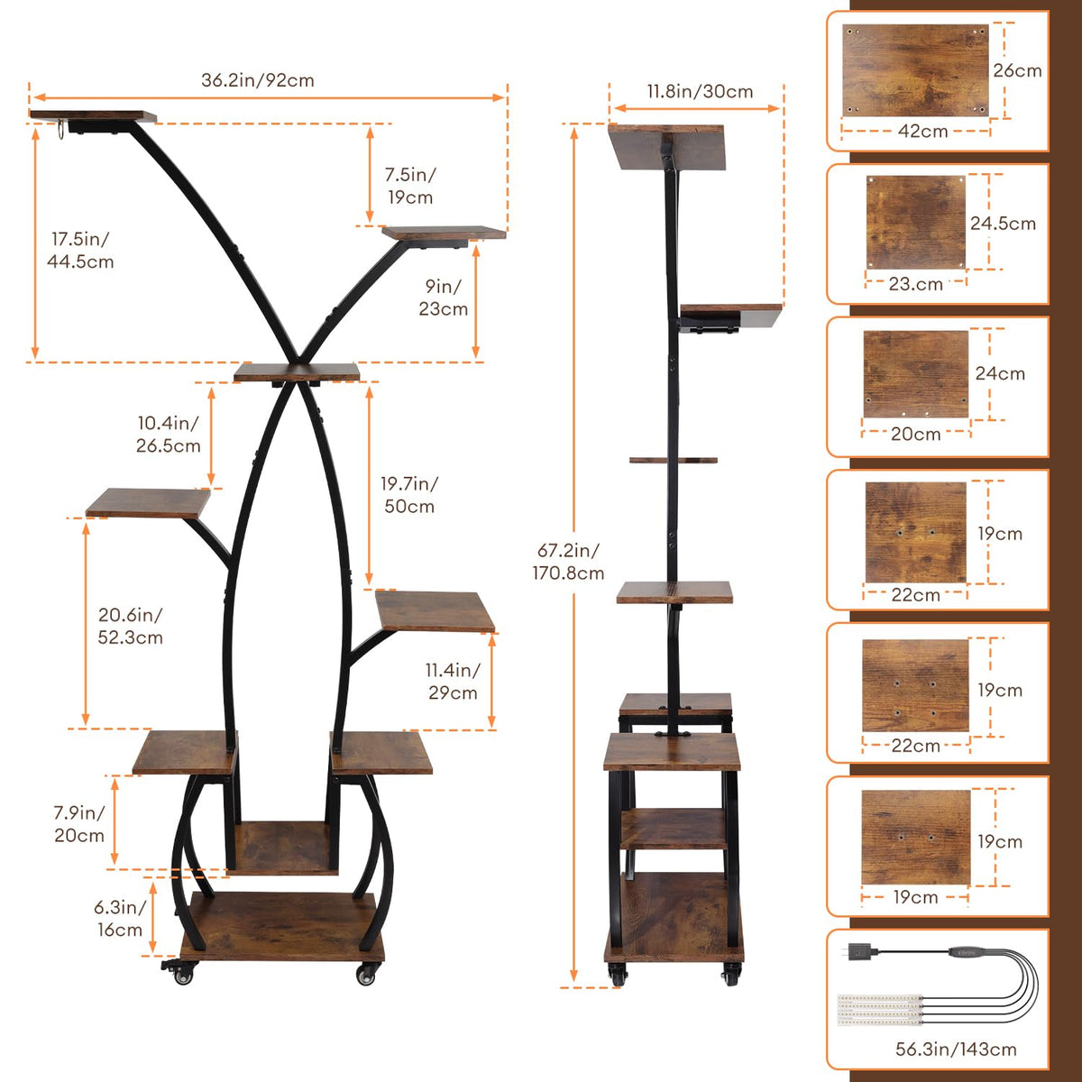 Plant Stand Indoor with Grow Lights - 82" Tall Plant Shelf, Lighted Corner Plant Stands for Indoor Growing, 8 Tiered Large Flower Holder, S-Shaped Decorative Rack for Living Room, Patent Design