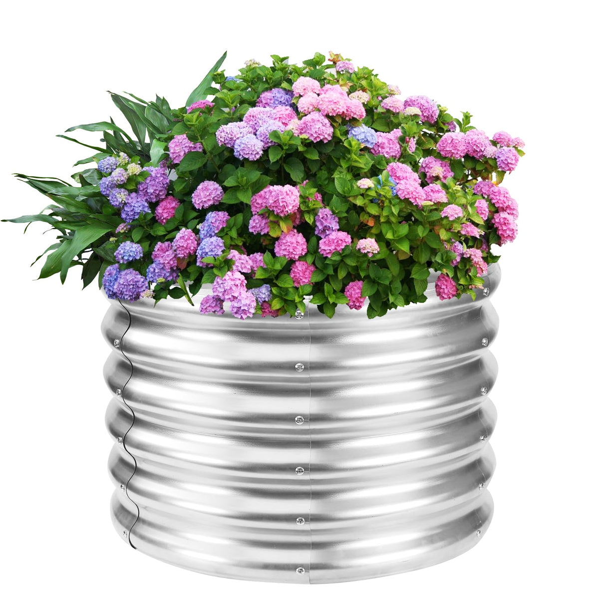 YSEJOMP 17" Tall Round Outdoor Garden Raised Garden Bed Kits-0.8MM Thick Metal Raised Planter Bed/Ground Planter Box for Variety of Flowers,Herbs,Vegetables,Trees (Silver, 24 Dia X 16.5 inches)