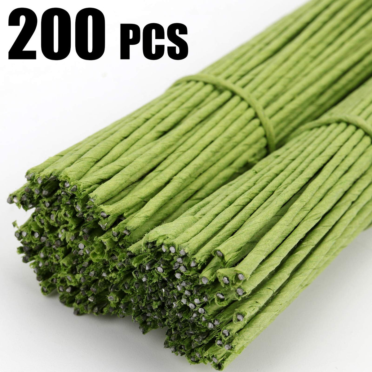 KEILEOHO 200 PCS Floral Stem Wire 14 Gauge 15.75 Inches Length, Green Floral Wire, Floral Paper Wrapped Wires for Flower Making, DIY Floral Arrangements and Decorations