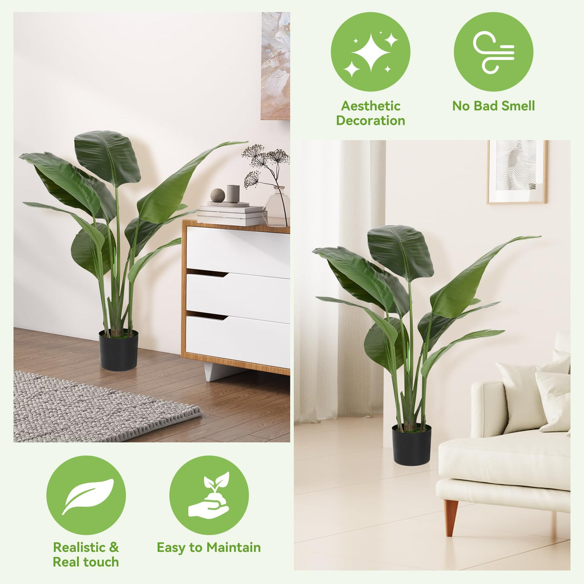 WC WAH CHUN Artificial Bird of Paradise Plant Fake Tropical Palm Tree for Indoor Outdoor, Perfect Faux Plants for Home Garden Office Store Decoration (H 120cm)