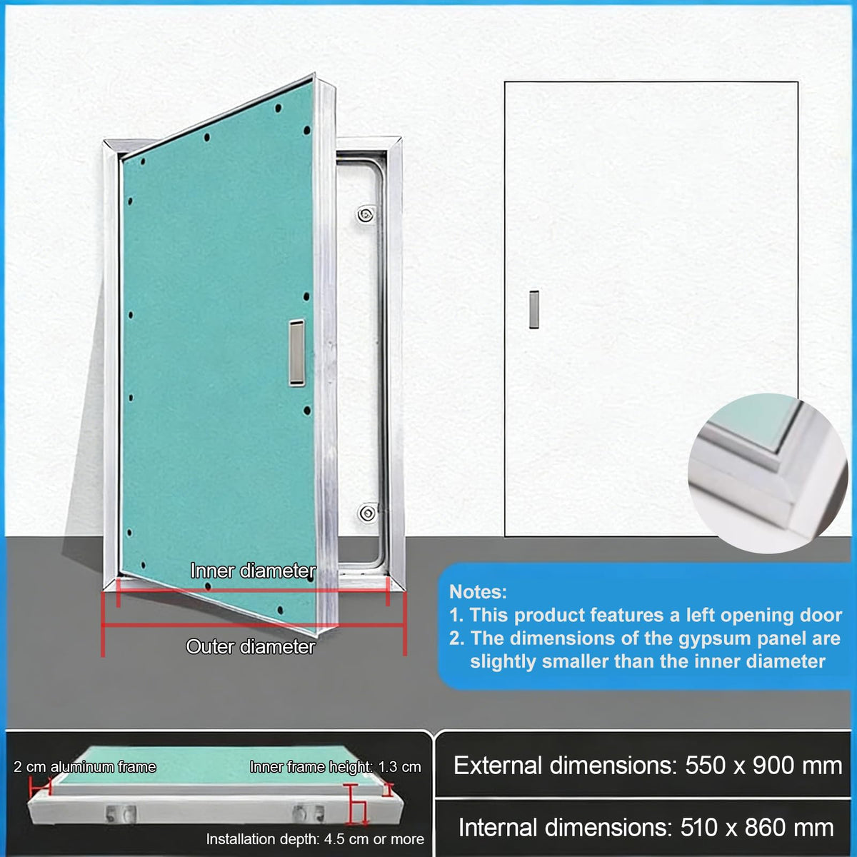 21.7''x35.4'' Aluminum Drywall Access Panel Flush Mount Paintable Wall Inspection Door for Plumbing Electricity HVAC, Recessed Attic Service Hidden Hatch for Home Garage Office (Green,55x90cm)