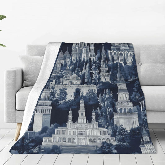 JXDXHCW Throw Blanket Small Size 50"X40" Inches Dark Blue City Architecture Soft Cozy Lightweight Blankets for Boys and Girls