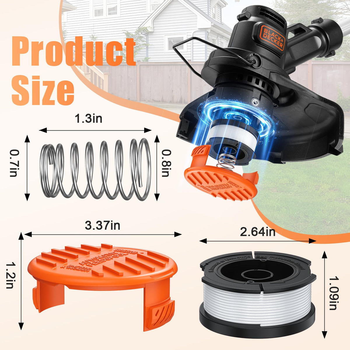 Replacement Spool for Black+Decker 12 Pack Trimmer String 0.065" AF-100 Autofeed Replacement Spools(12 Spool+4 Caps)