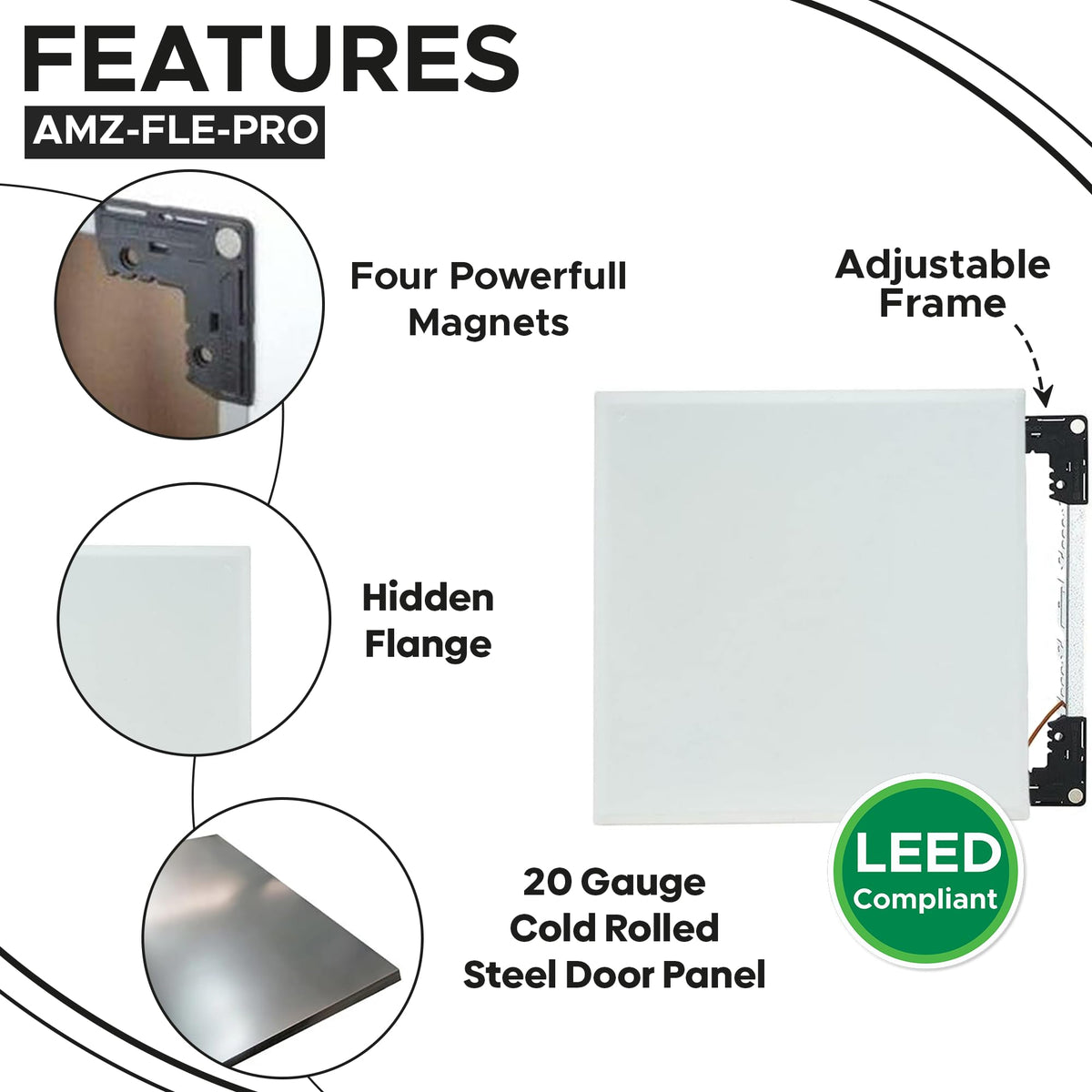 Best 10.5” x 12” Magnetic Wall Access Panel with Adjustable Frame, Flexipro Flush Universal 20-Gauge Steel Access Door for Drywall/Ceilings, No Flange LEED Compliant Drywall Panel, AMZ-BA-FLE-PRO