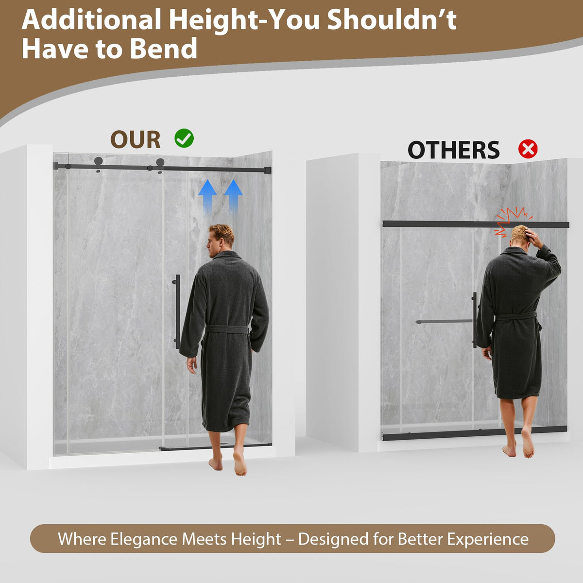 EASYWORC Frameless Glass Shower Door, 43-48" W x 76" H Sliding Frameless Shower Door, 1/4''(6mm) SGCC Tempered Glass, Explosion-Proof Film Nano Coating, Stainless Steel Hardware, Matte Black