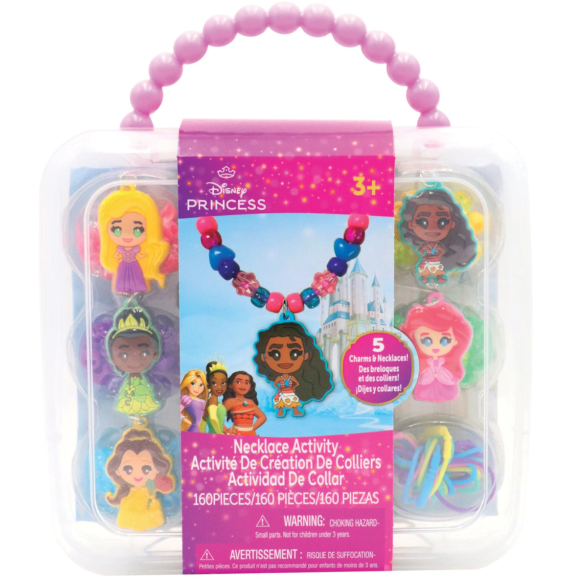 Disney Princess Necklace Activity Case – Jewelry Making Kit with Beads, Charms & Strings – Create Custom Princess Necklaces – Craft Gift for Girls Ages 3+ – Portable Storage Case Included