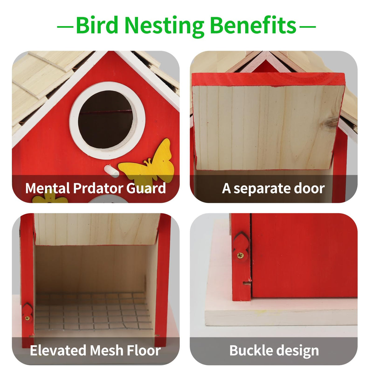 Wooden Bird Houses Bird House for Outside,Red Wood Bird House for Outdoors, Nesting Box with Sturdy Rope, Haing Bird Houses for Garden Blue Bird Hummingbird Wren Cardinal Swallow Sparrow Finch
