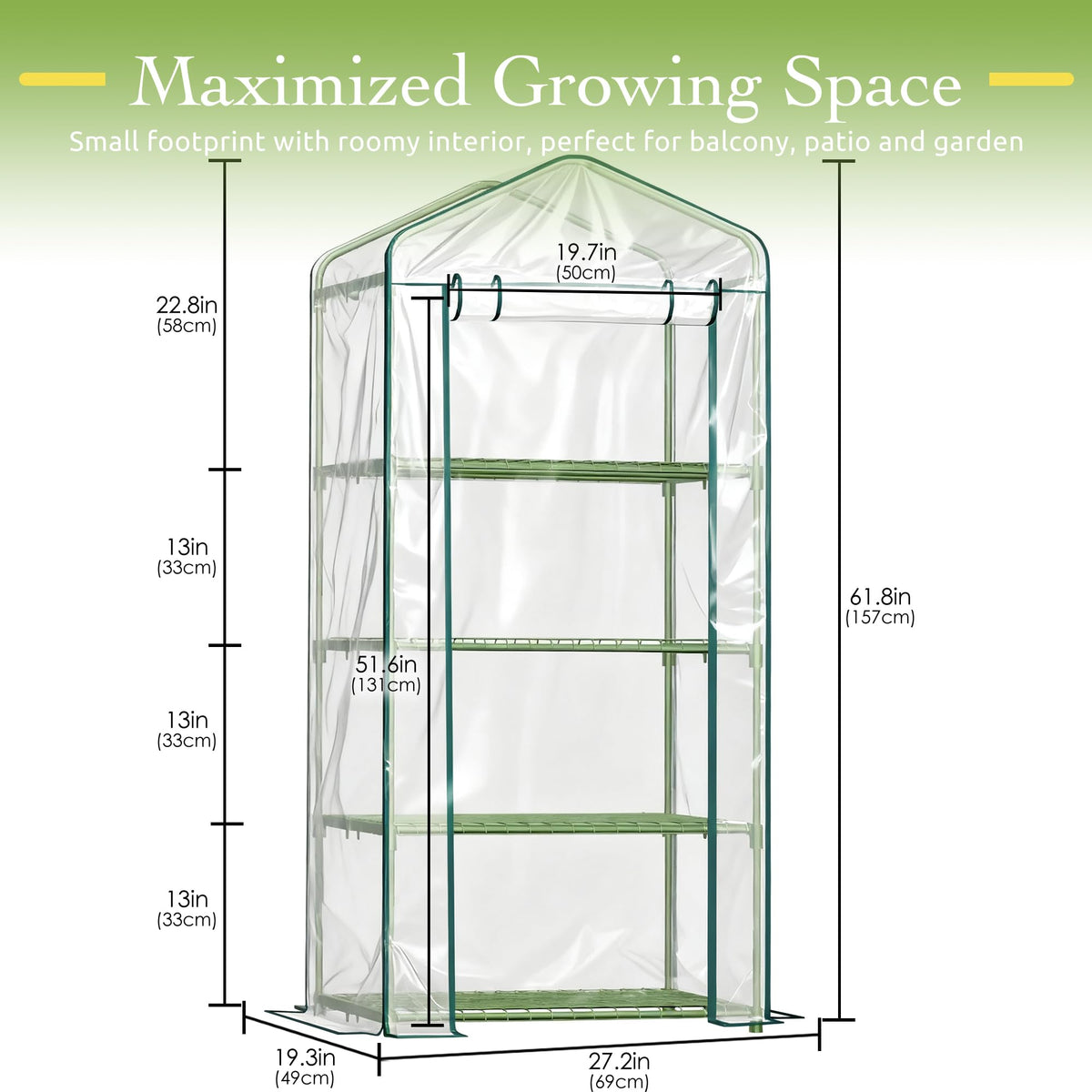 OnlyGarden Mini Greenhouse for Outdoor Indoor, 4 Tier Shelves Small Green House for Winter, Portable Greenhouses with PE-Coated Metal Frame Heavy Duty PVC Cover, Plant Rack Stand House 2.3x1.6x5.2ft