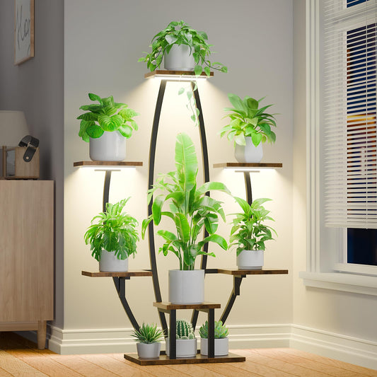 JUSTOGO Plant Stand Indoor with Grow Lights - 7 Tiered Large Plant Shelf Indoor, 47" Corner Plant Stands for Indoor Plants Multiple, Metal Plant Rack Flower Holder Display for Living Room, Home Decor