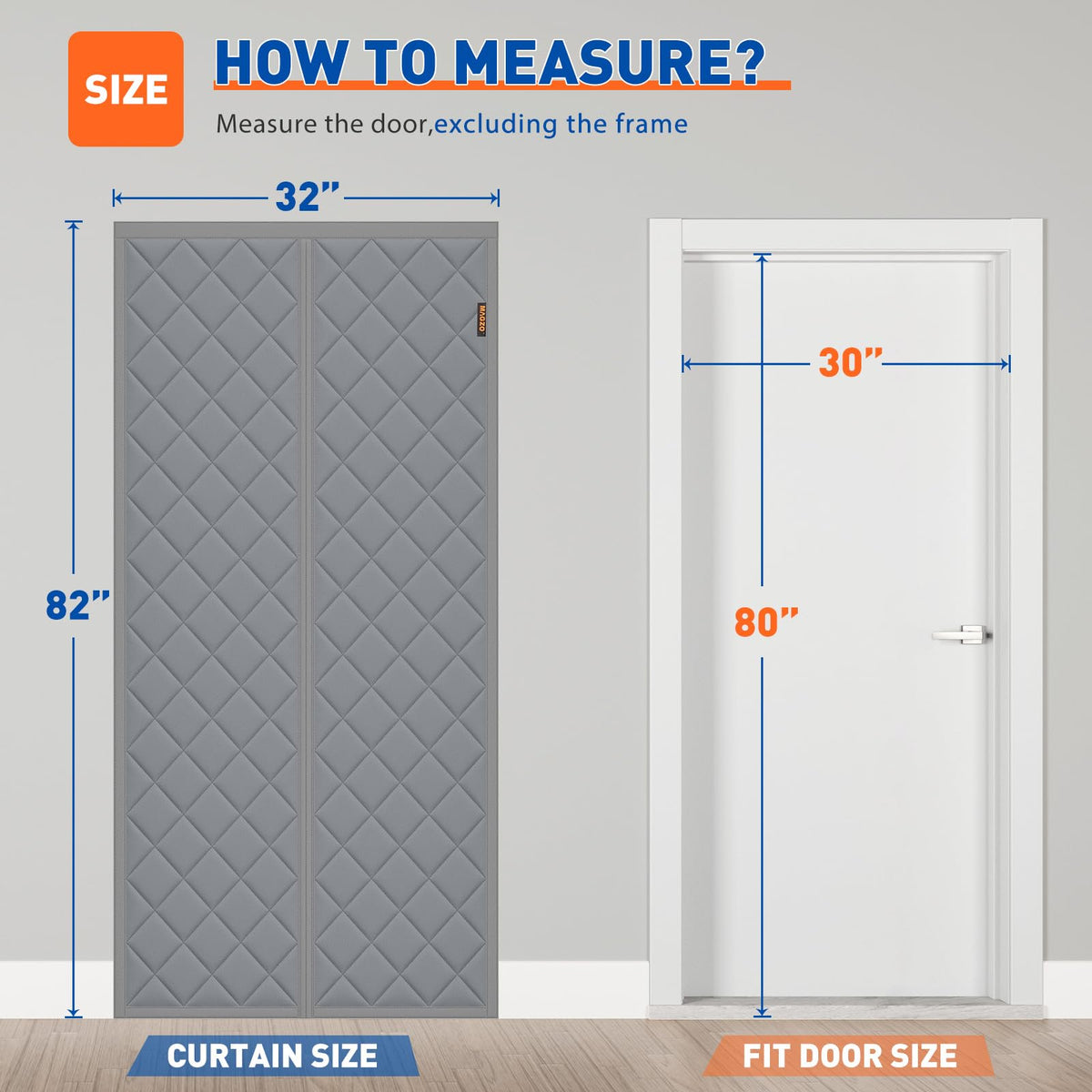 MAGZO Magnetic Winter Thermal Insulated Door Curtain Fits Door Size 30" x 80", Oxford Cloth Strong Magnets Winter Entrance Insulation, Thicken Cotton Entrance Cover for Doorways, Gray